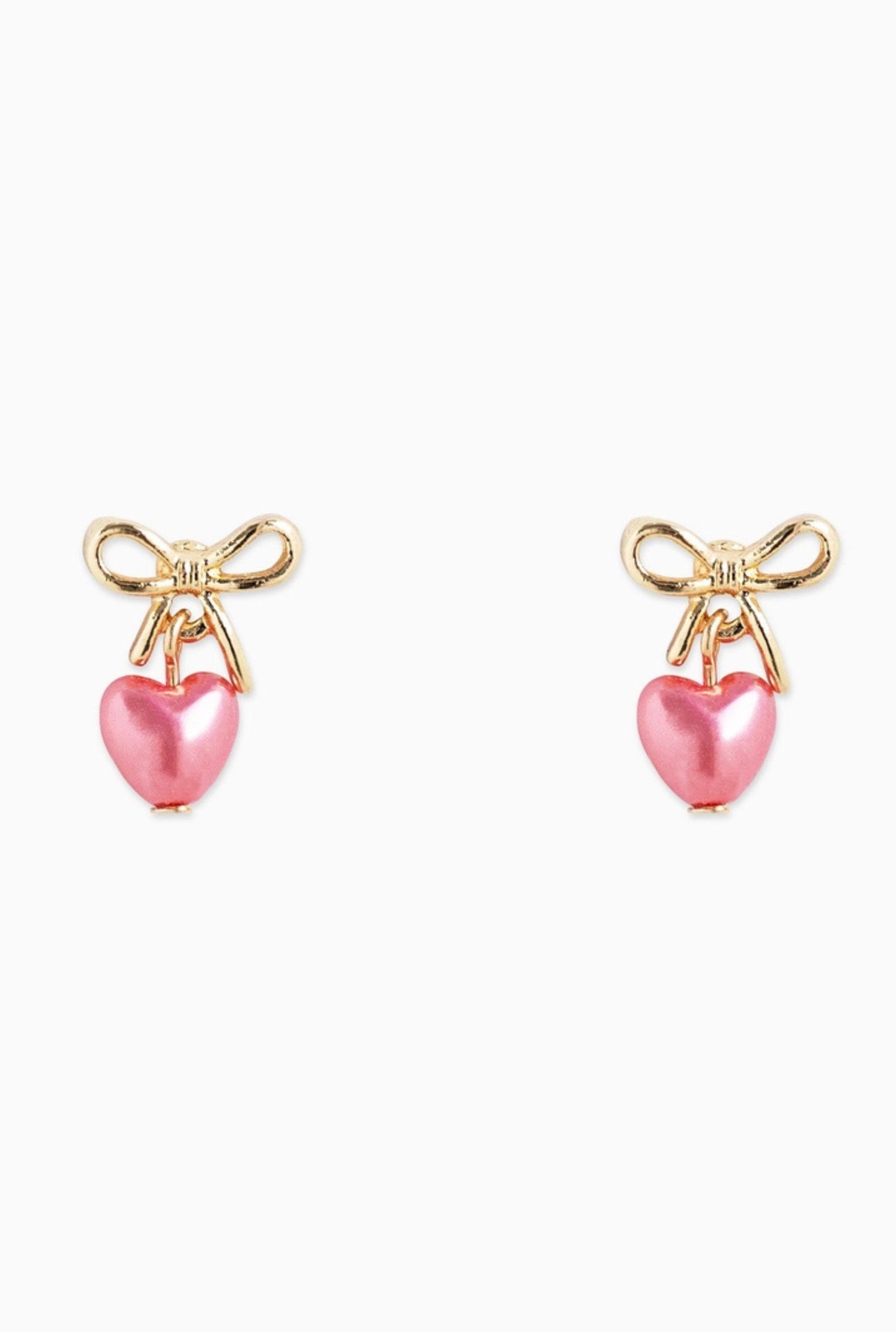 Tiny Bow and Pearl Heart Drop Earrings