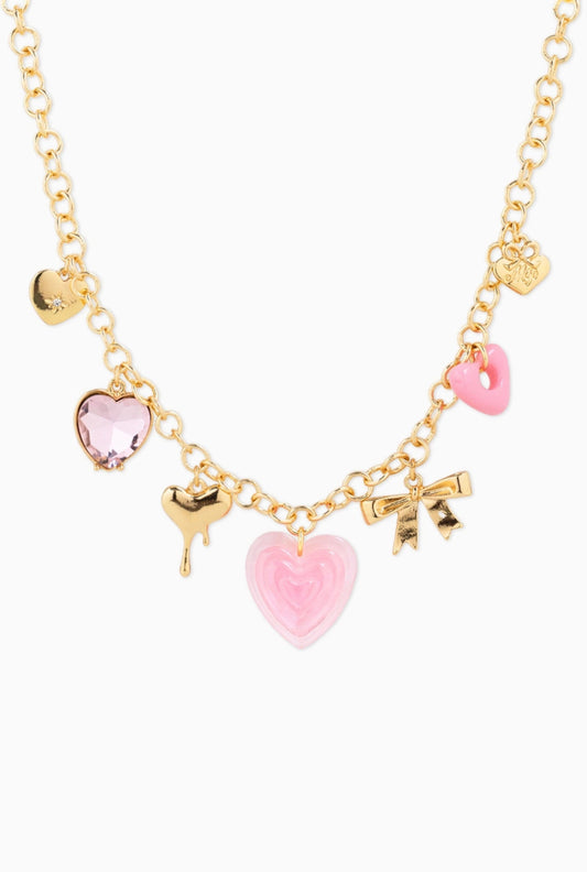 Pink Heart and Bow Charm Necklace