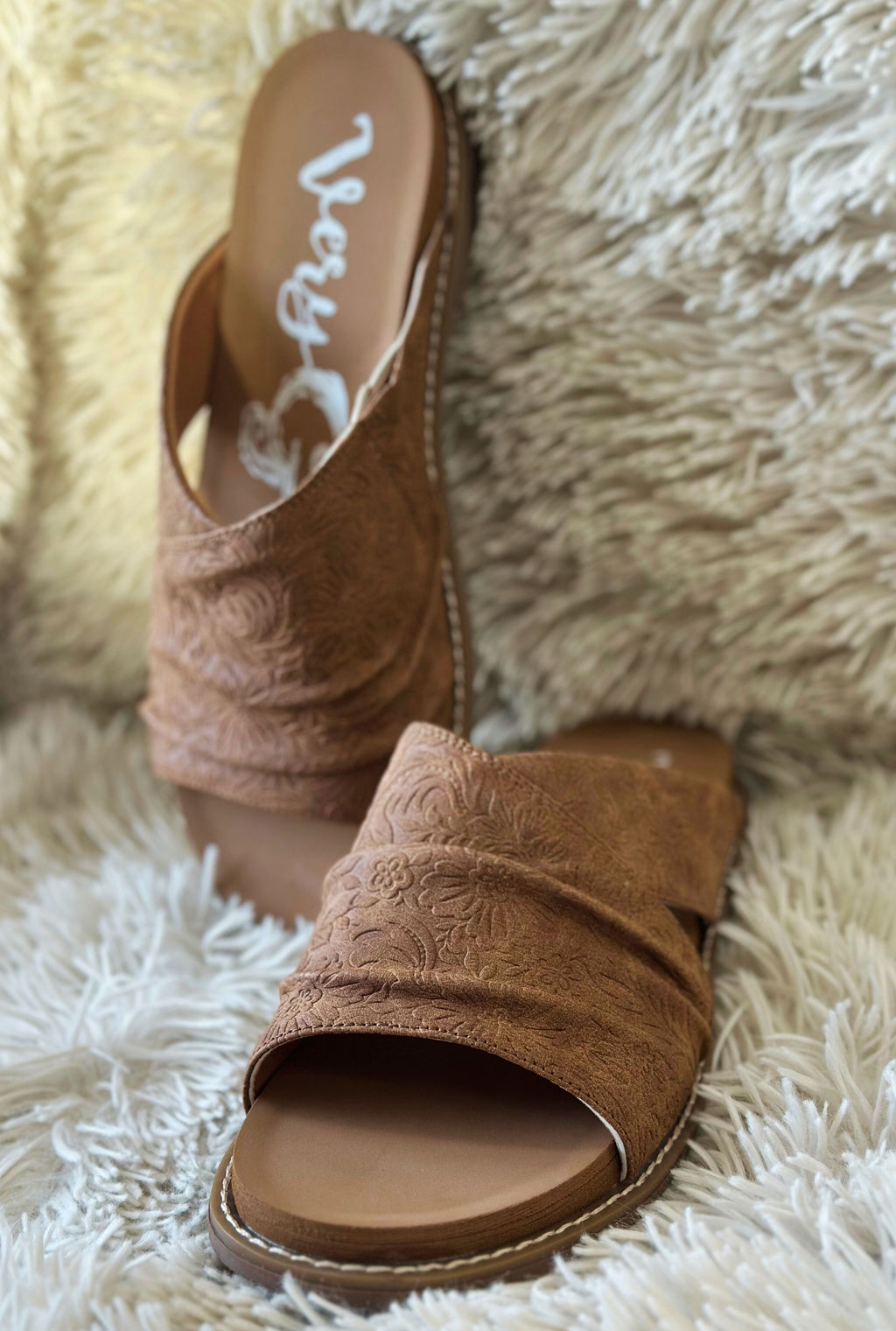 TAN JOLENE TOOLED SANDAL