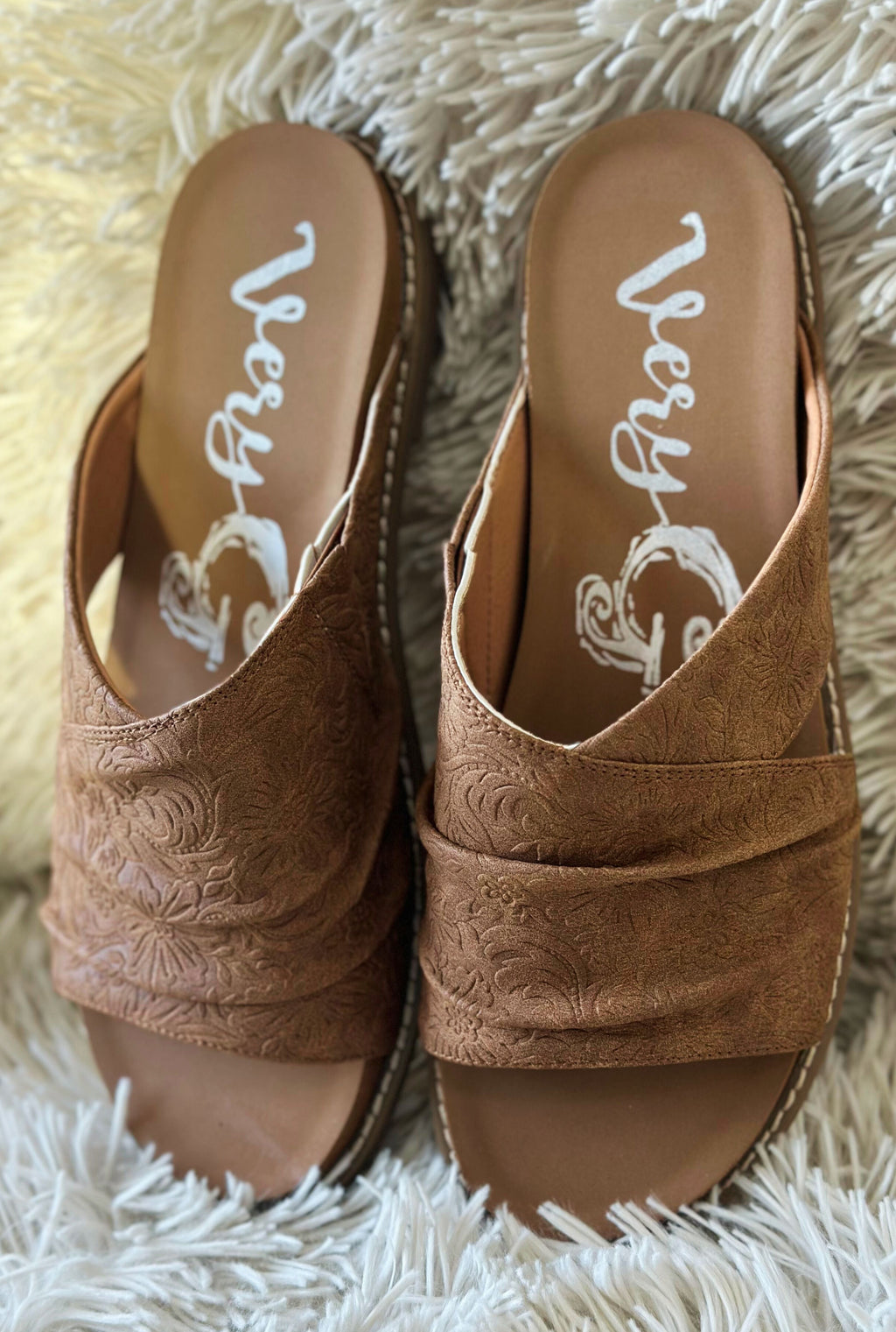 TAN JOLENE TOOLED SANDAL