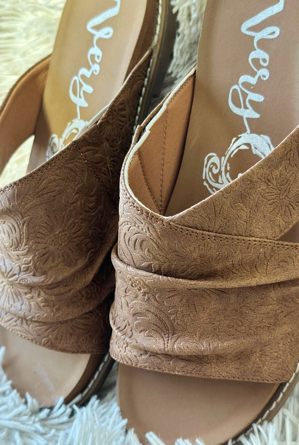 TAN JOLENE TOOLED SANDAL