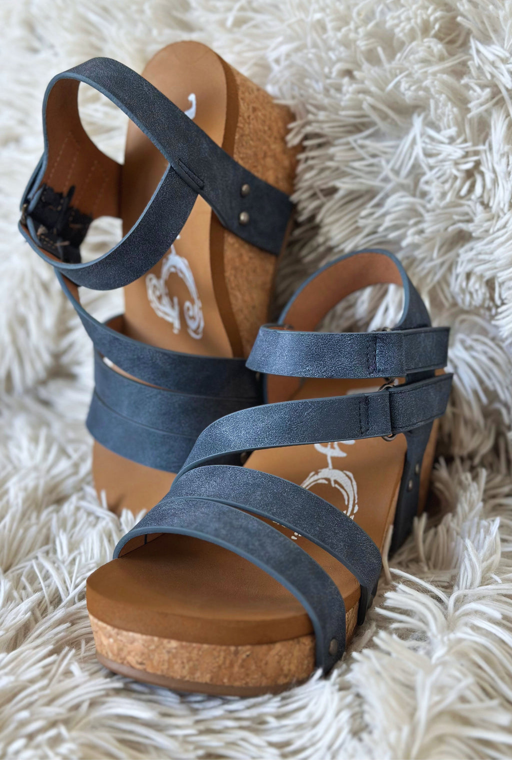 NAVY HARIETT WEDGES