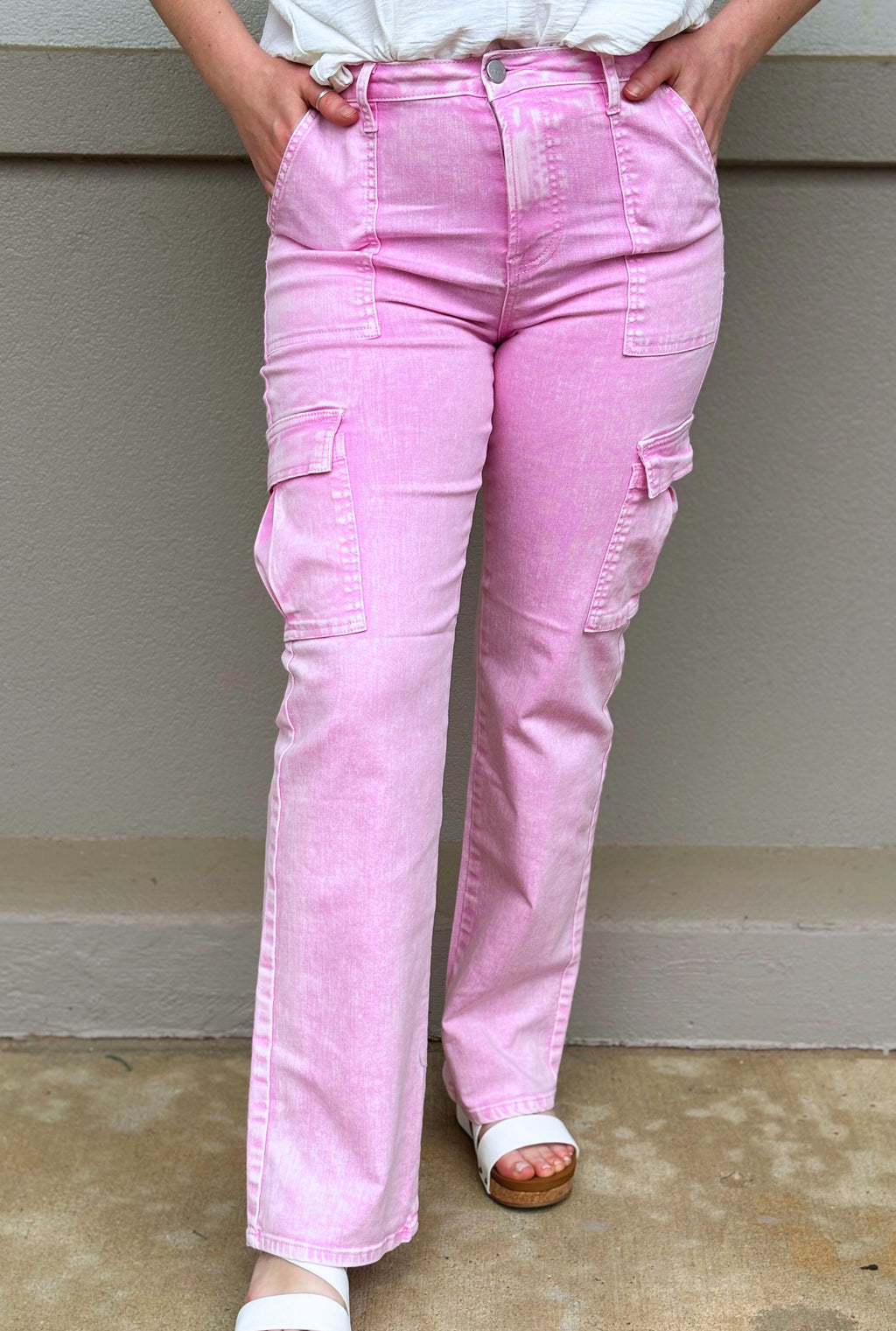 ACID PINK HIGH RISE STRAIGHT PANTS