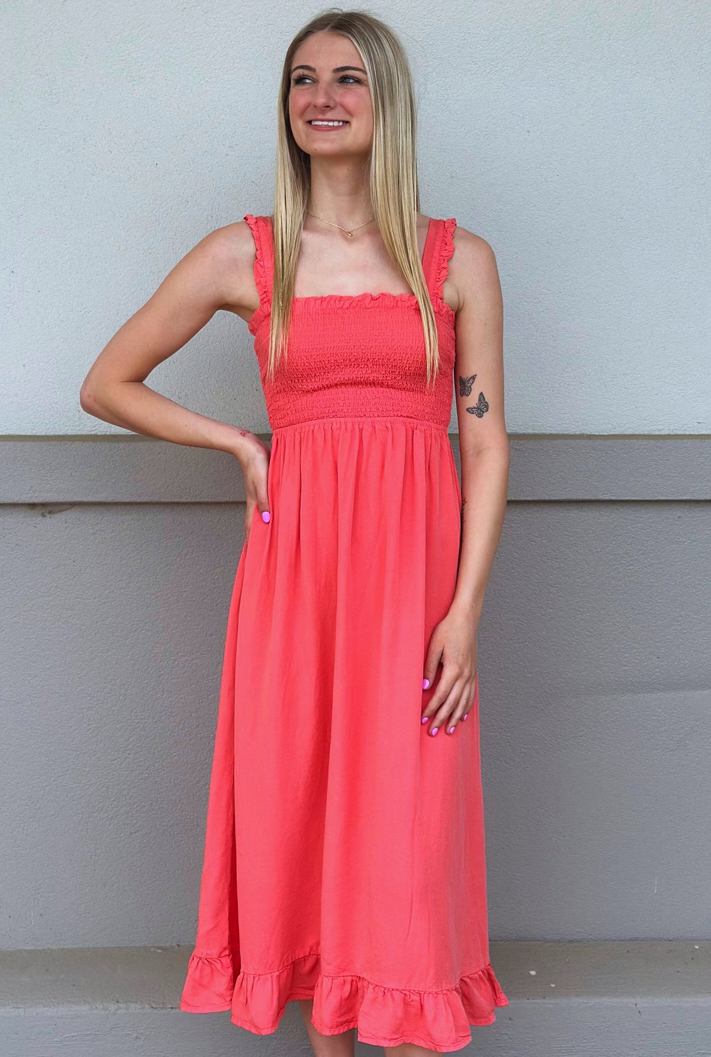 SUNSET CORAL SUMMER DAYS DRESS