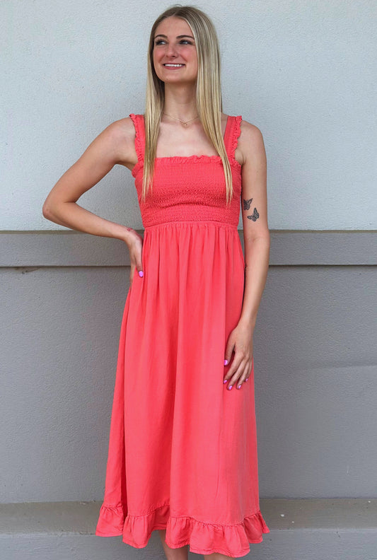 SUNSET CORAL SUMMER DAYS DRESS