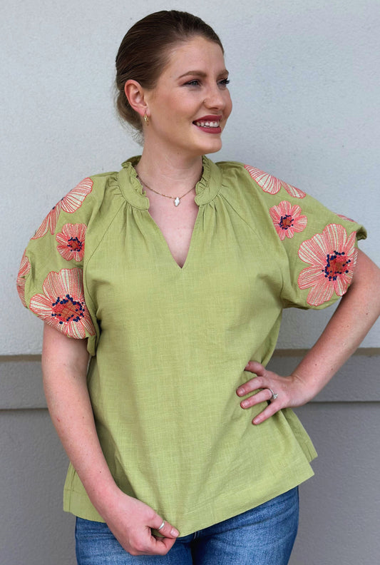 LIGHT SAGE BLOOSOM TOP