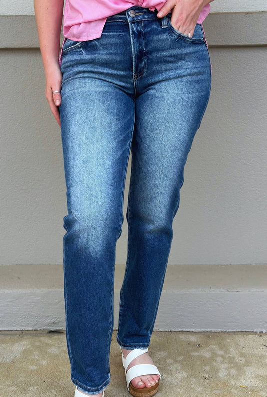 RISEN MID RISE ANKLE TAPERED JEANS