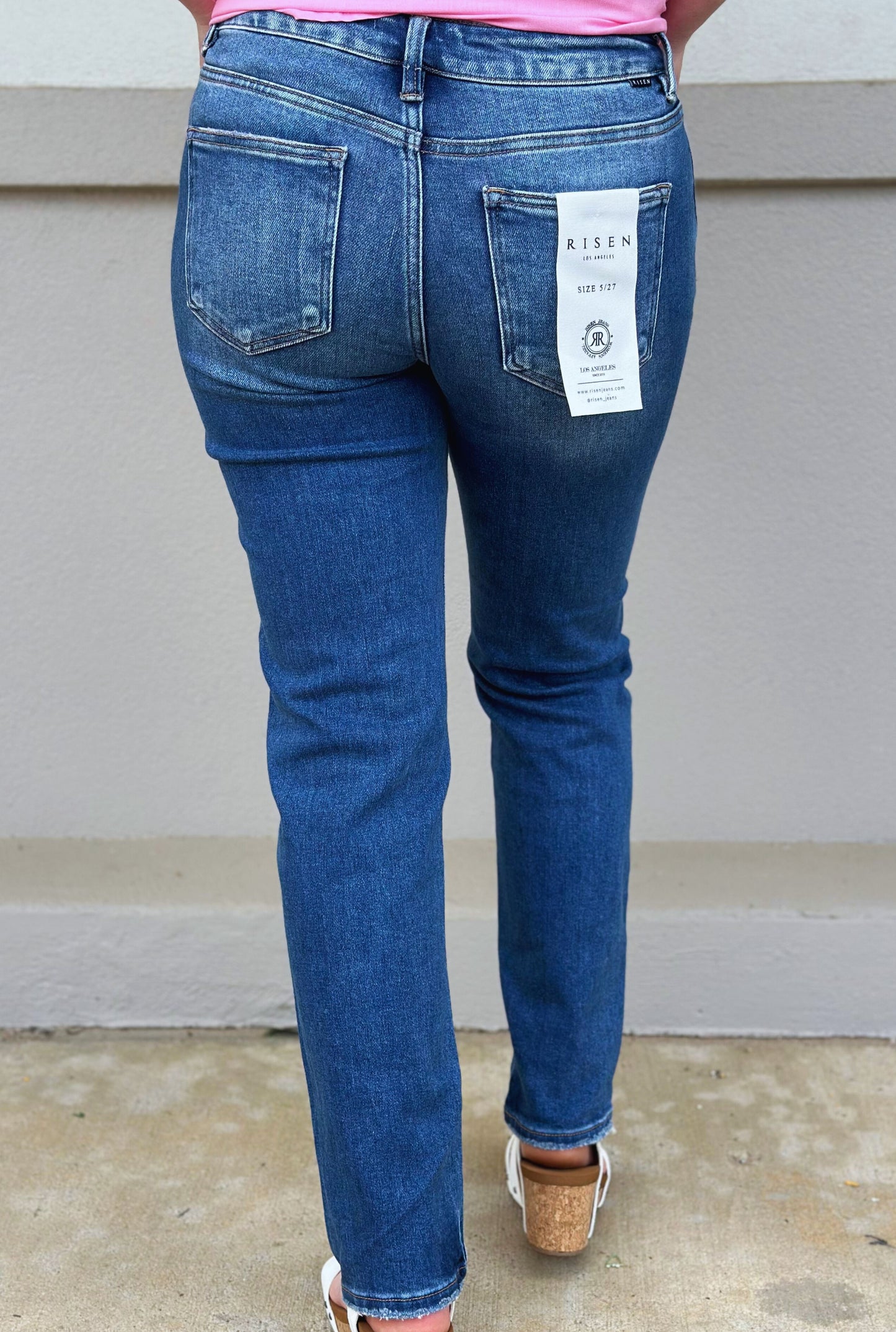 RISEN MID RISE ANKLE TAPERED JEANS