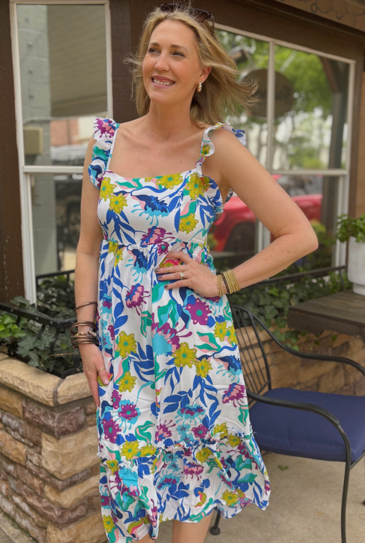 WHITE FLORAL FALLON DRESS