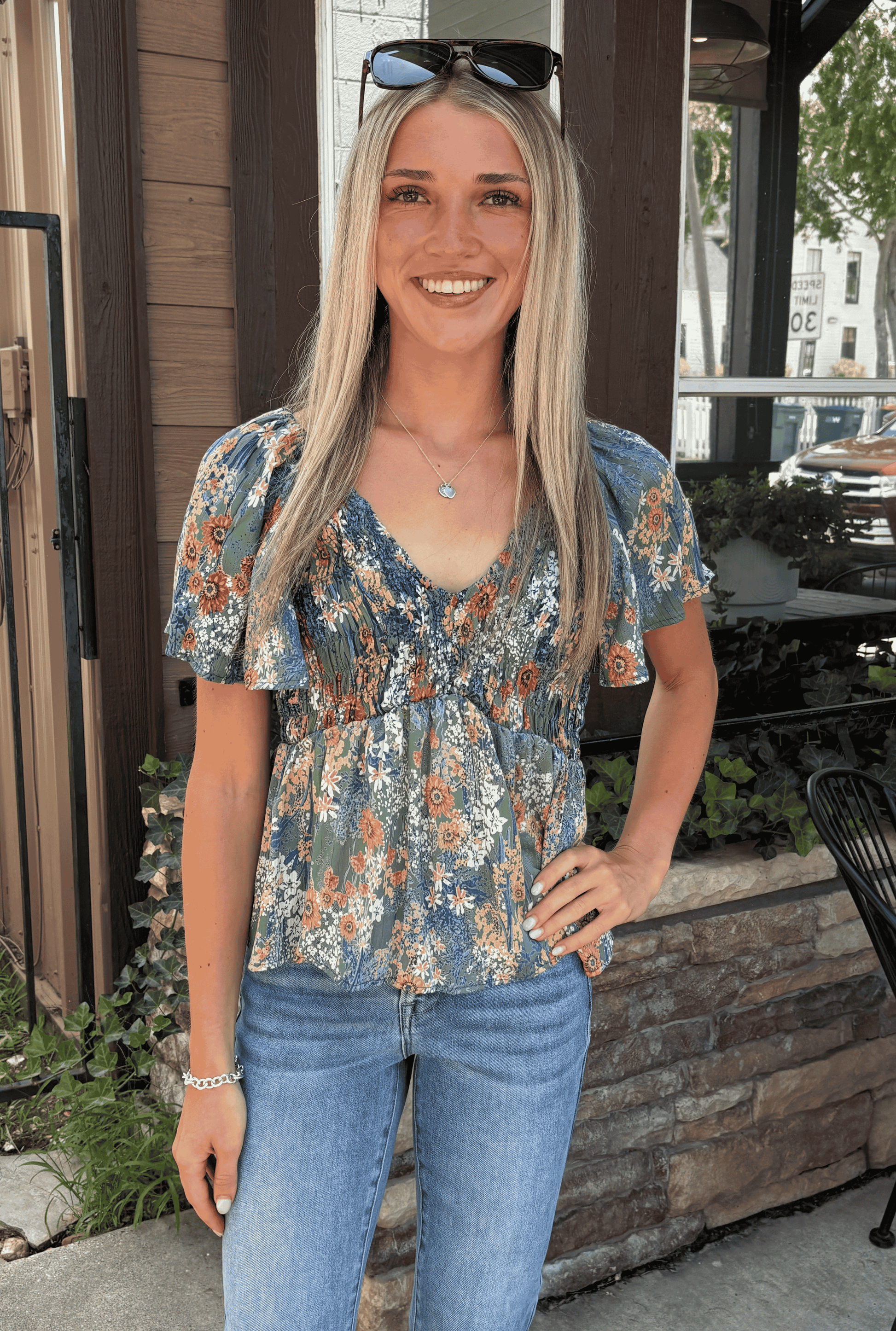 TEAL SMOCKED TOP