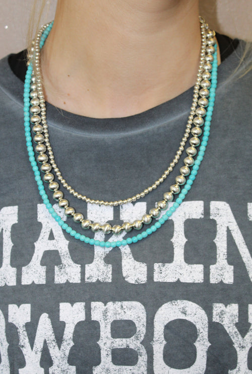 3 strand silver navaho bead necklace