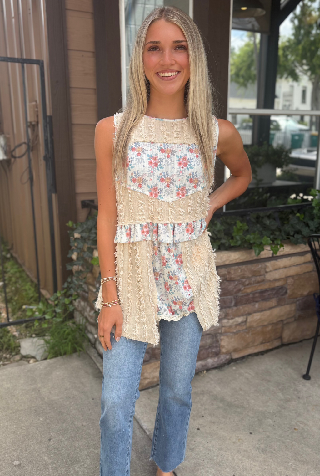 BOHO FLORAL RUFFLE TUNIC