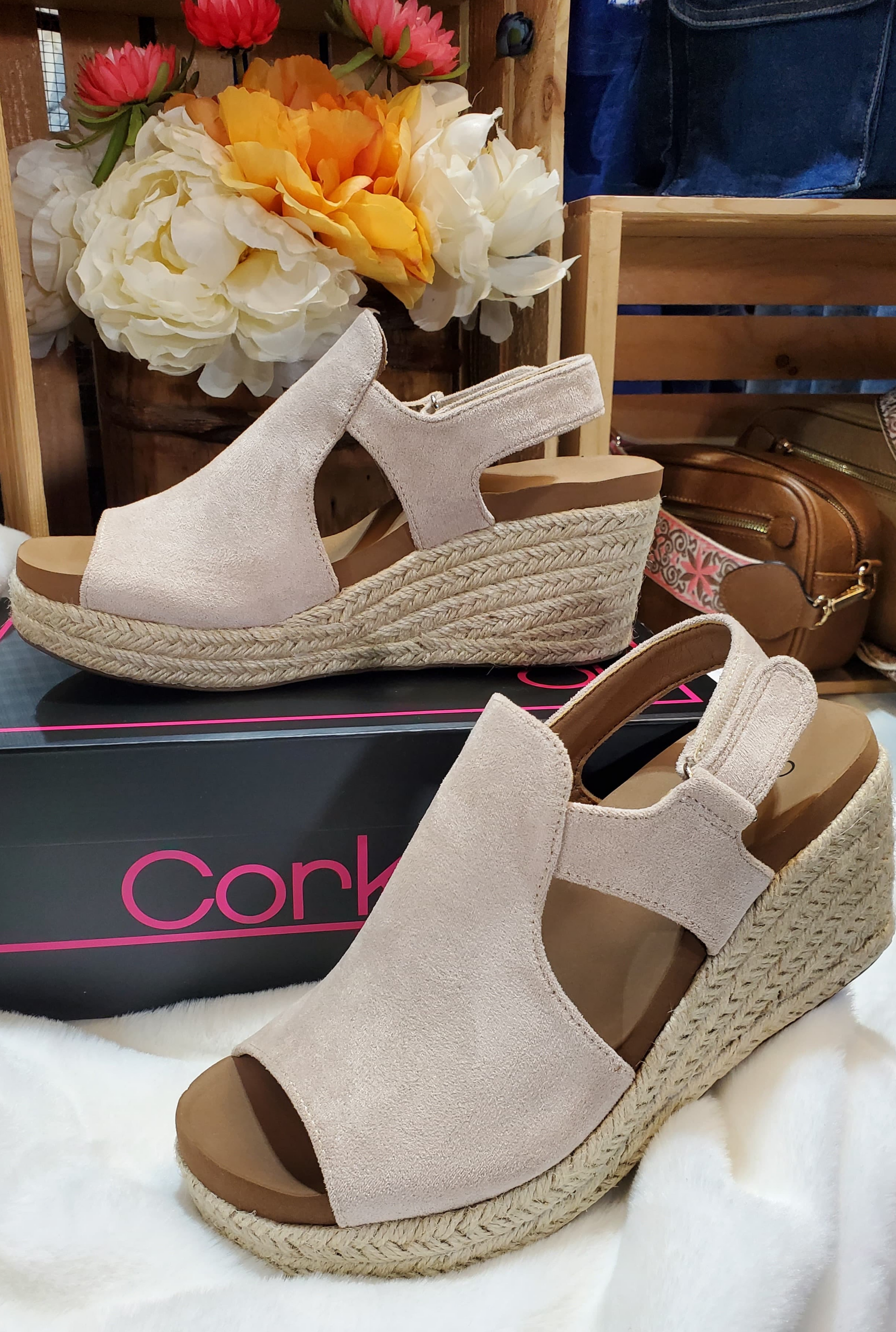 SAND FAUX SUEDE POSE WEDGES