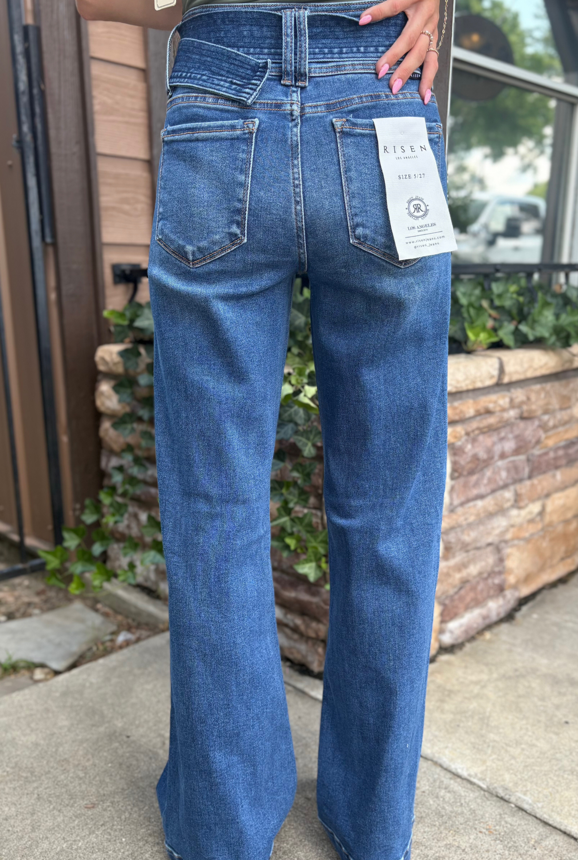TUMMY CONTROL HIGH RISE WIDE LEG SELF BELTED JEANS