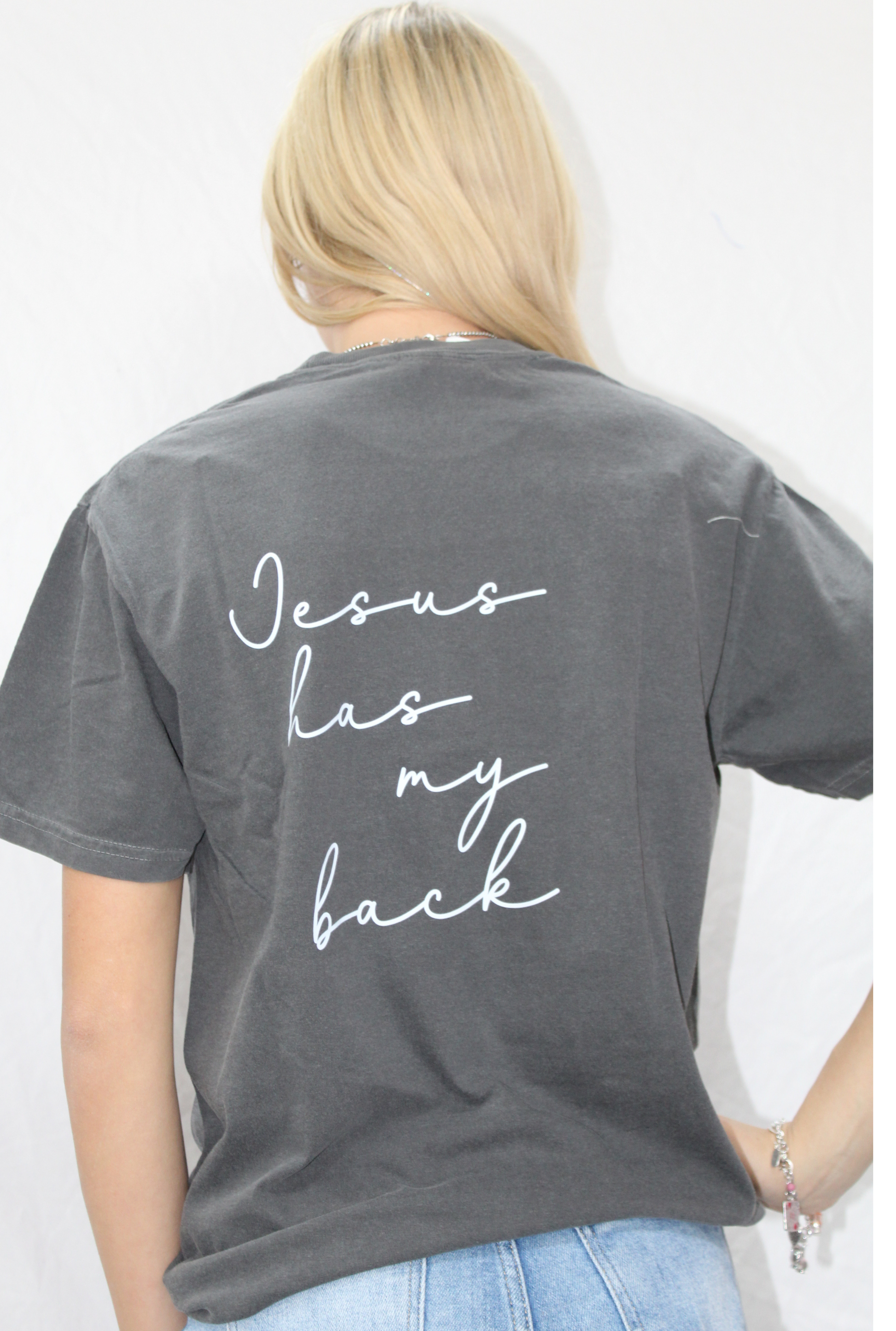 JESUS HAS MY BACK GRAPHIC TEE