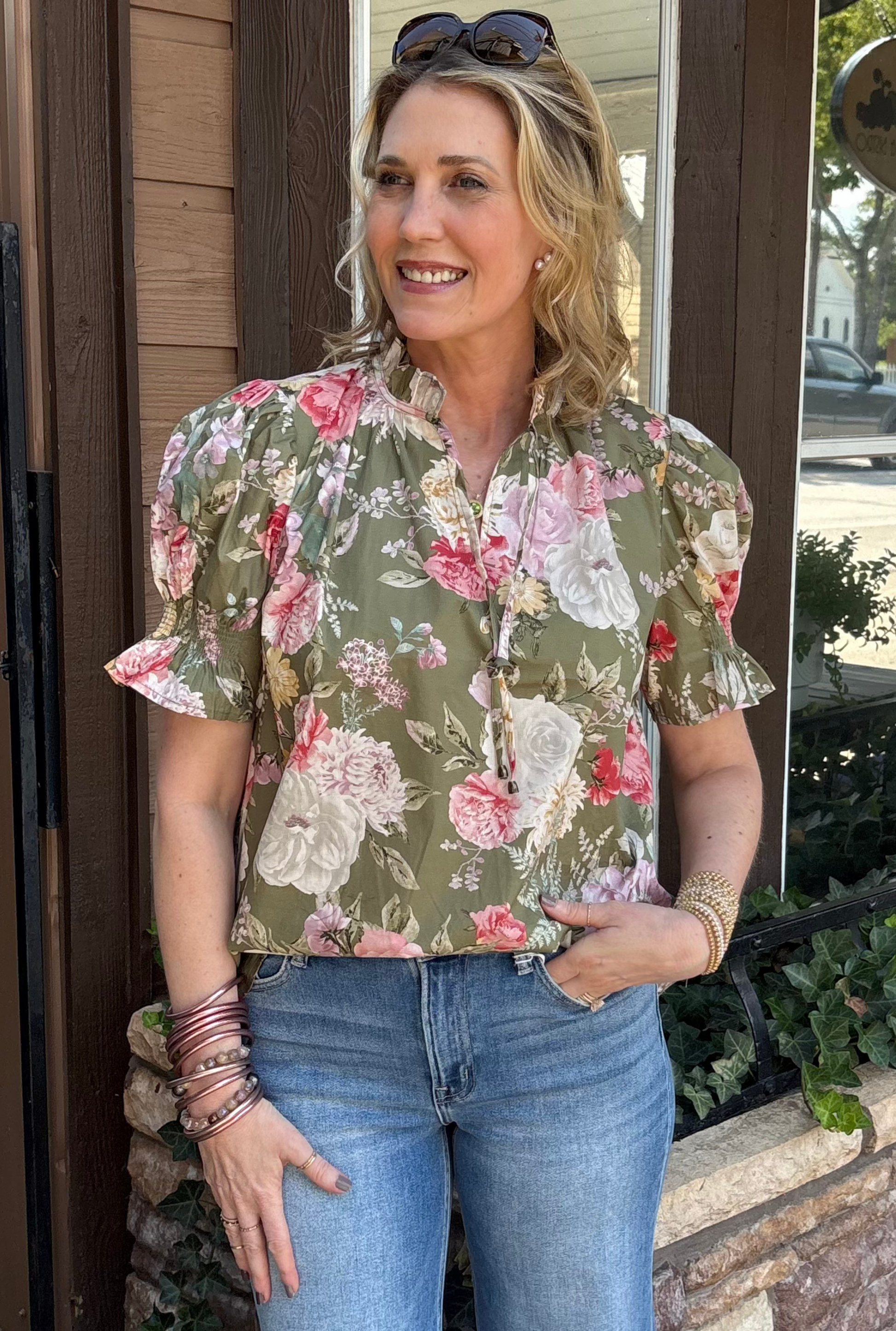 OLIVE FLORAL FANTASTIC TOP