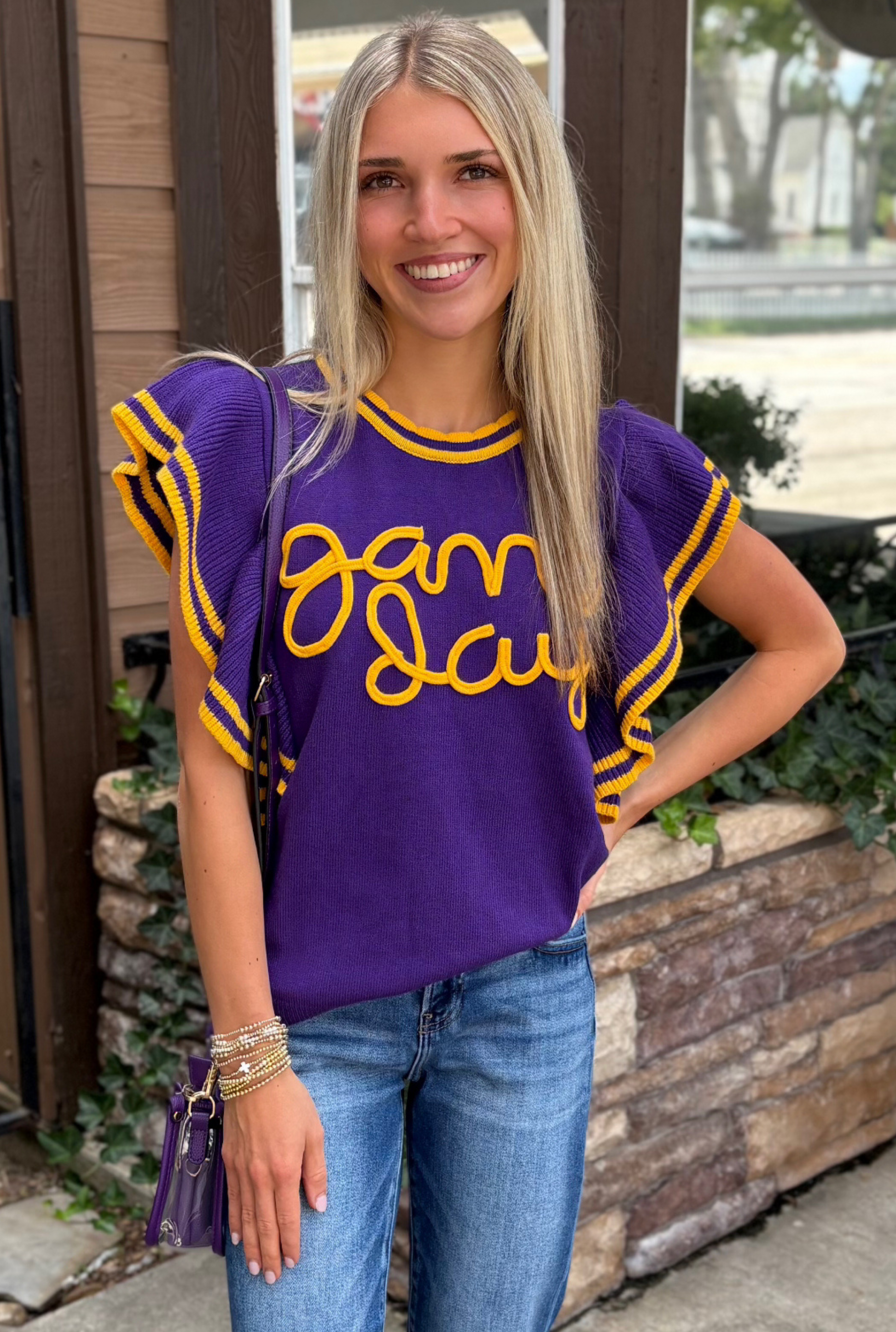 PURPLE GAME DAY SWEATER TOP