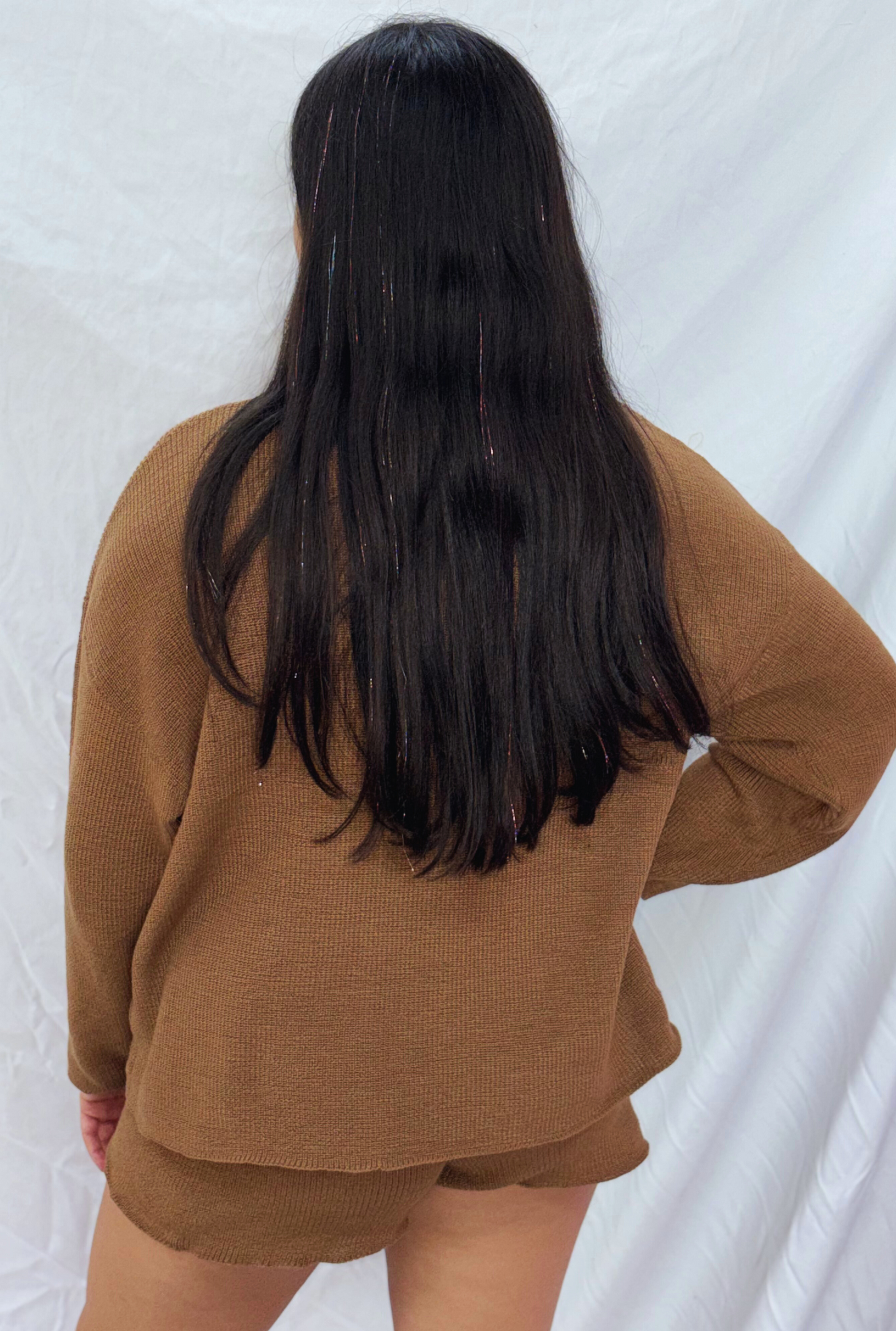 CAMEL SWEATER & SWEATER SHORTS SET