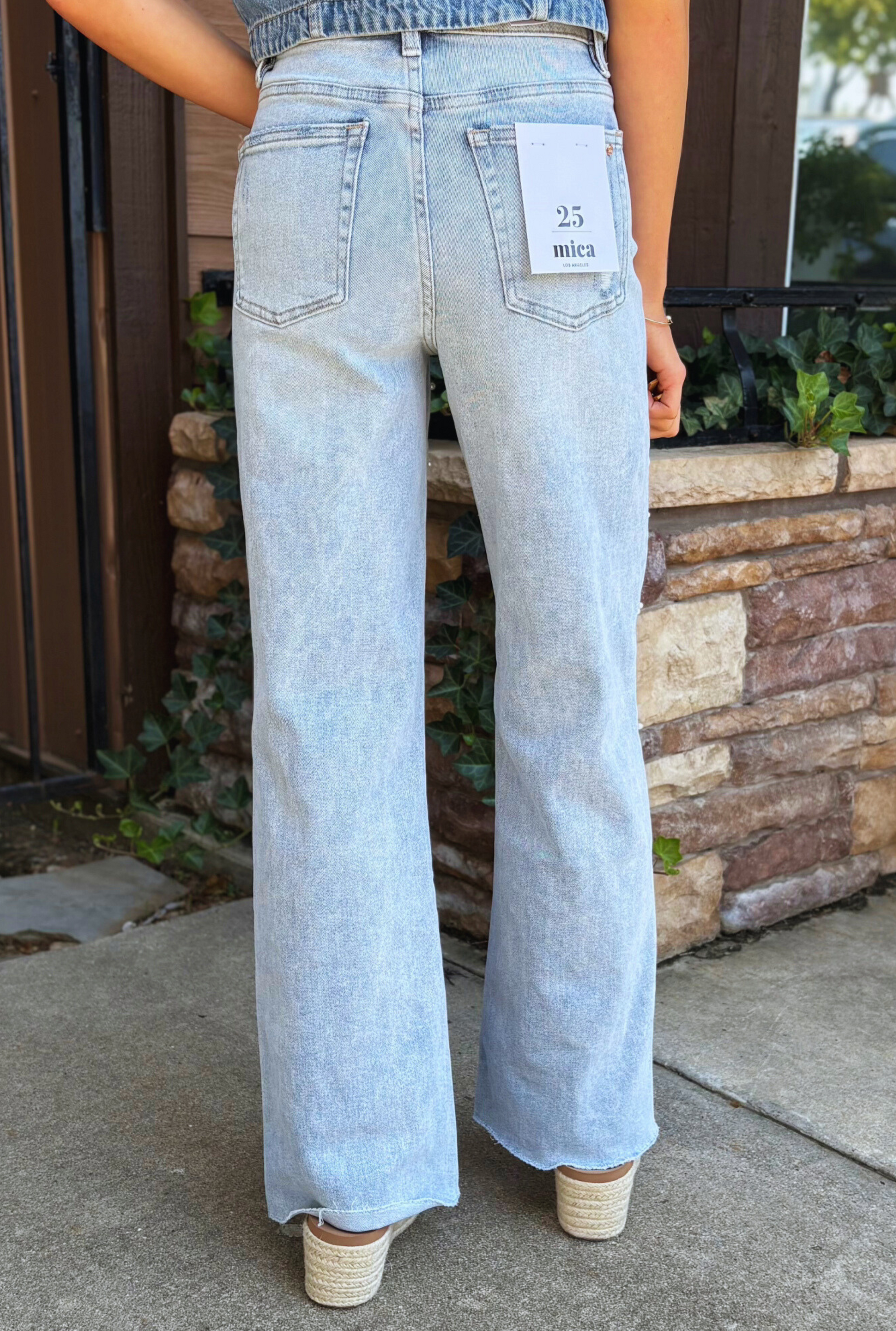 HIGH RISE WIDE LEG EMBELLISHMENT JEANS
