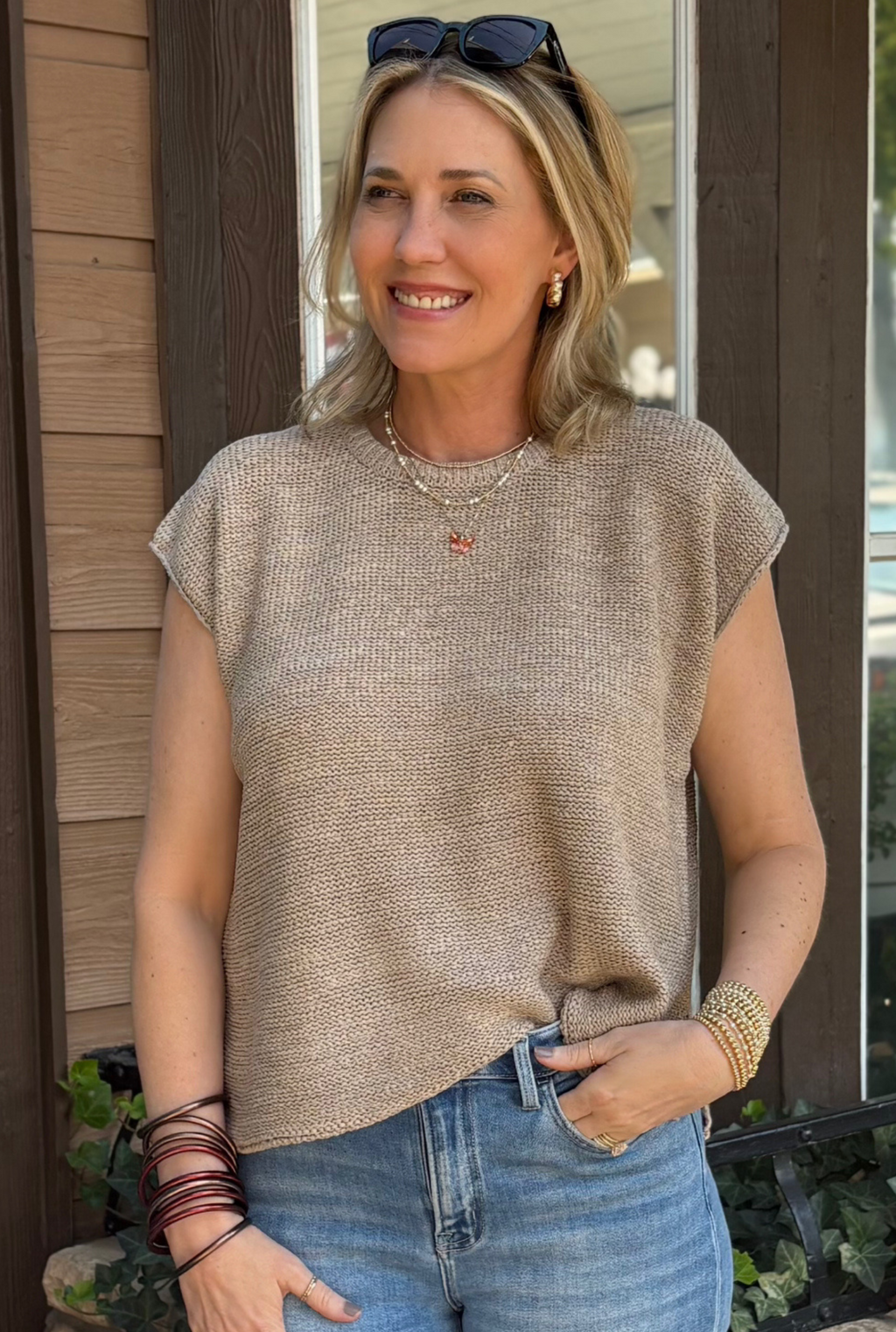 MOCHA OVERSIZED CREW NECK SWEATER VEST