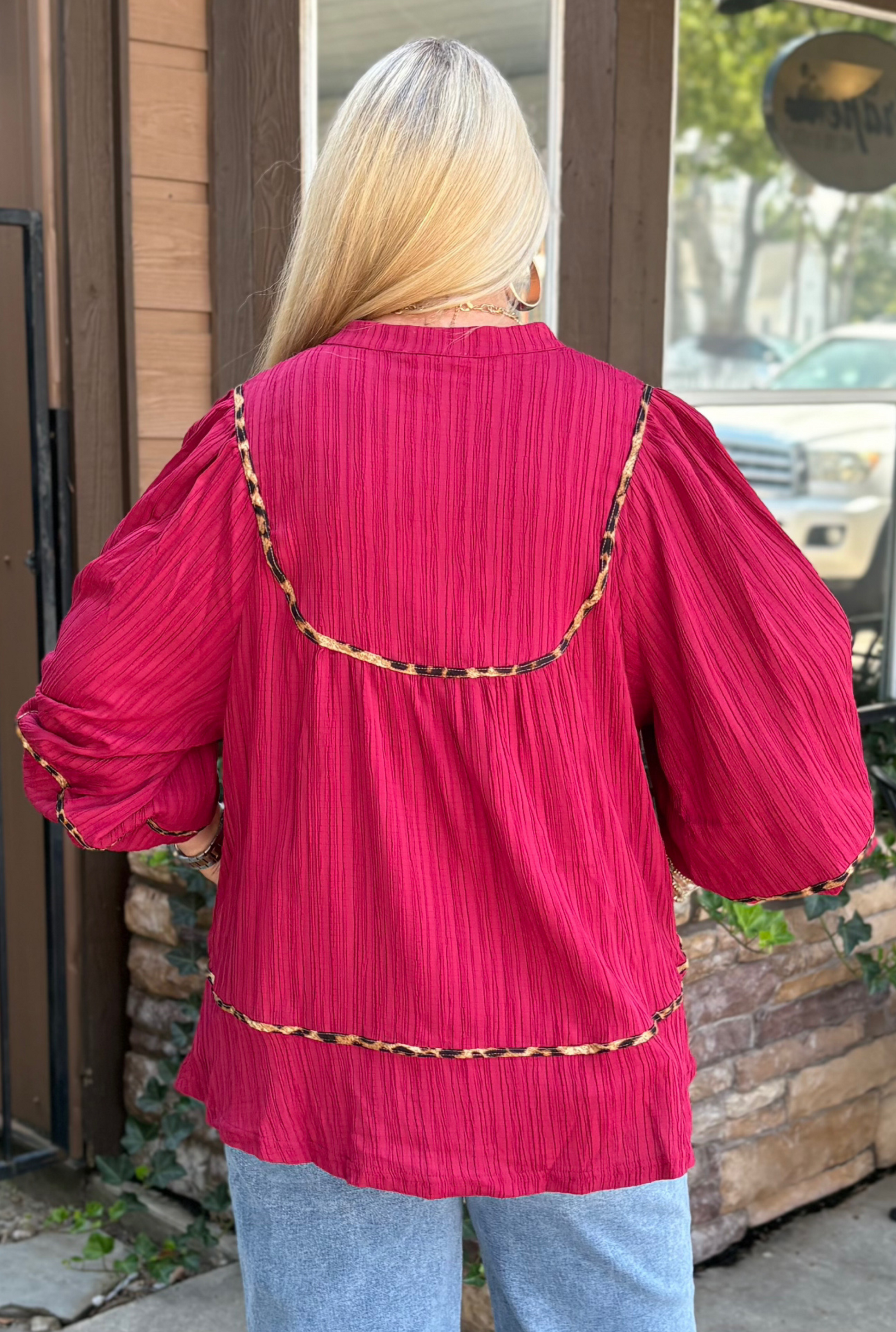 CURVY BURGUNDY CHEETAH GIRL TOP