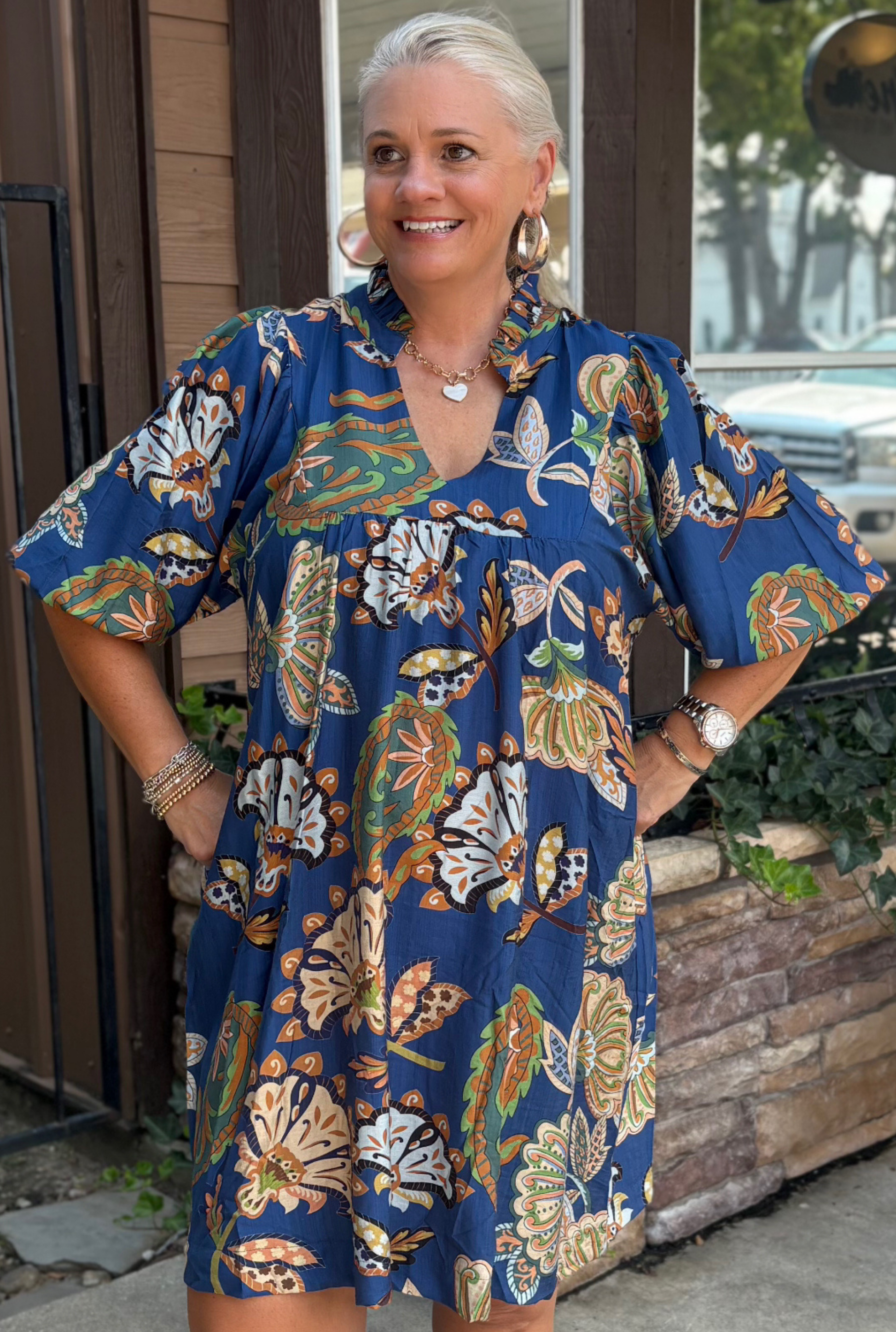 CURVY NAVY ABSTRACT DRESS