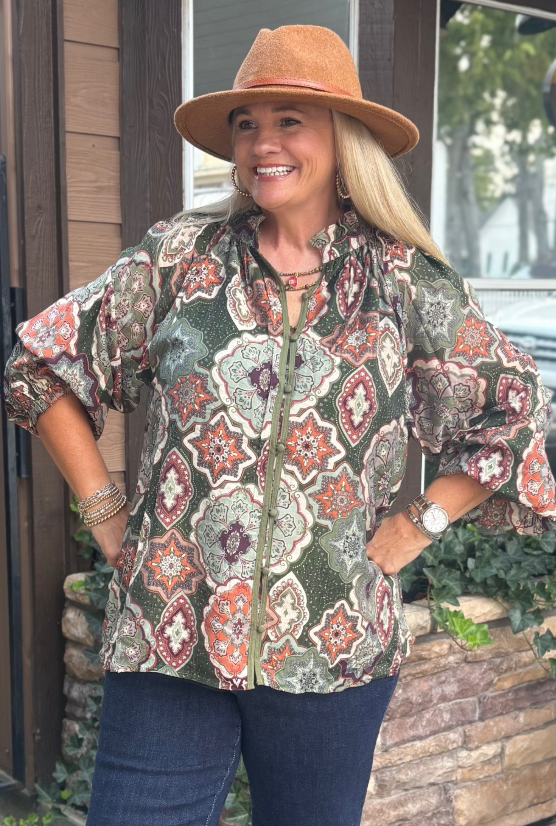 CURVY OLIVE BOHO MOSAIC TOP