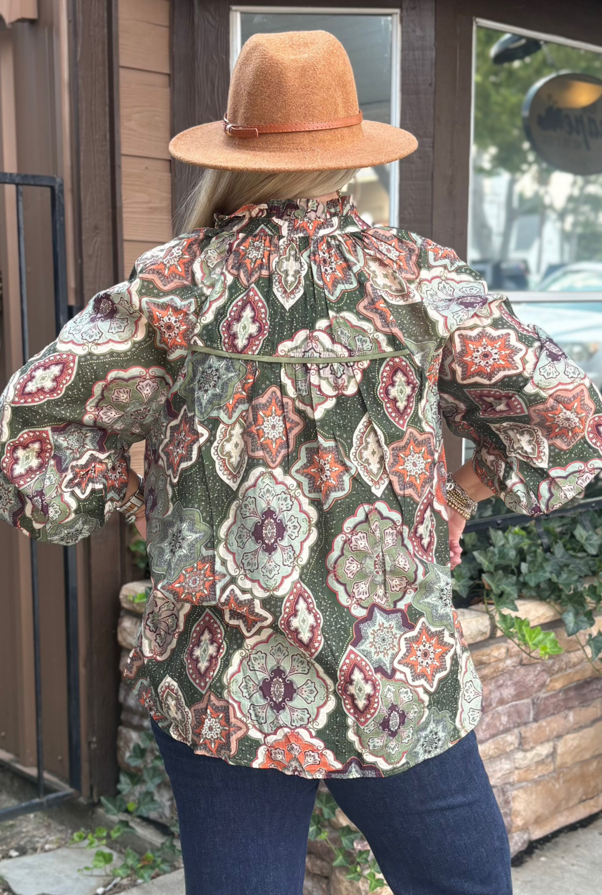 CURVY OLIVE BOHO MOSAIC TOP
