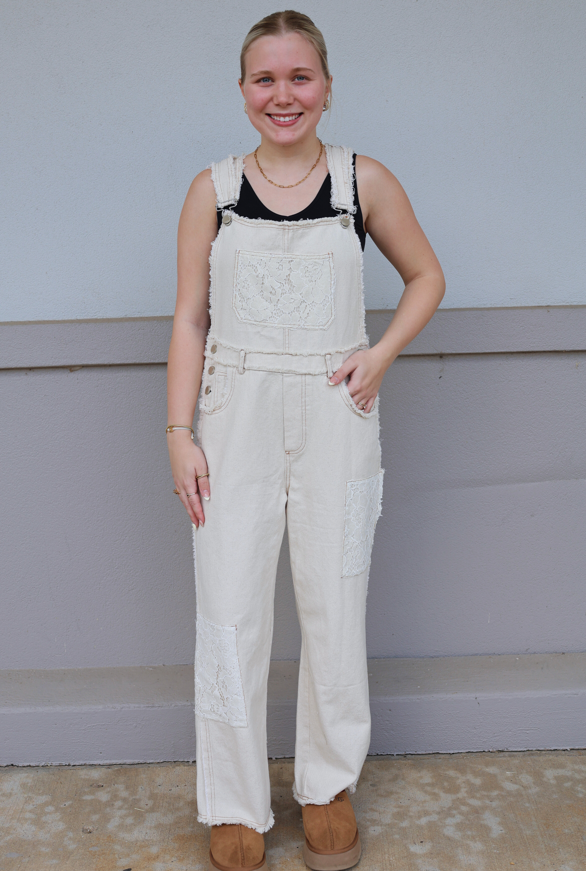 WASHED DENIM CROCHET PATCHWORK OVERALL
