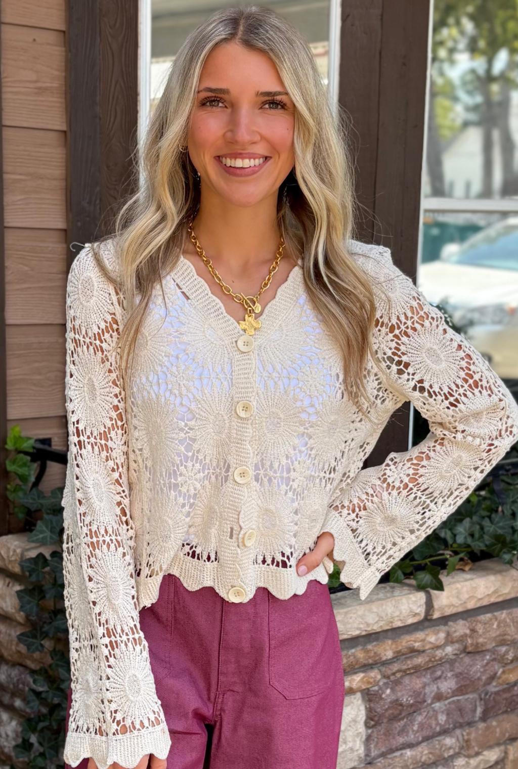 FLORAL CROCHET KNIT TOP