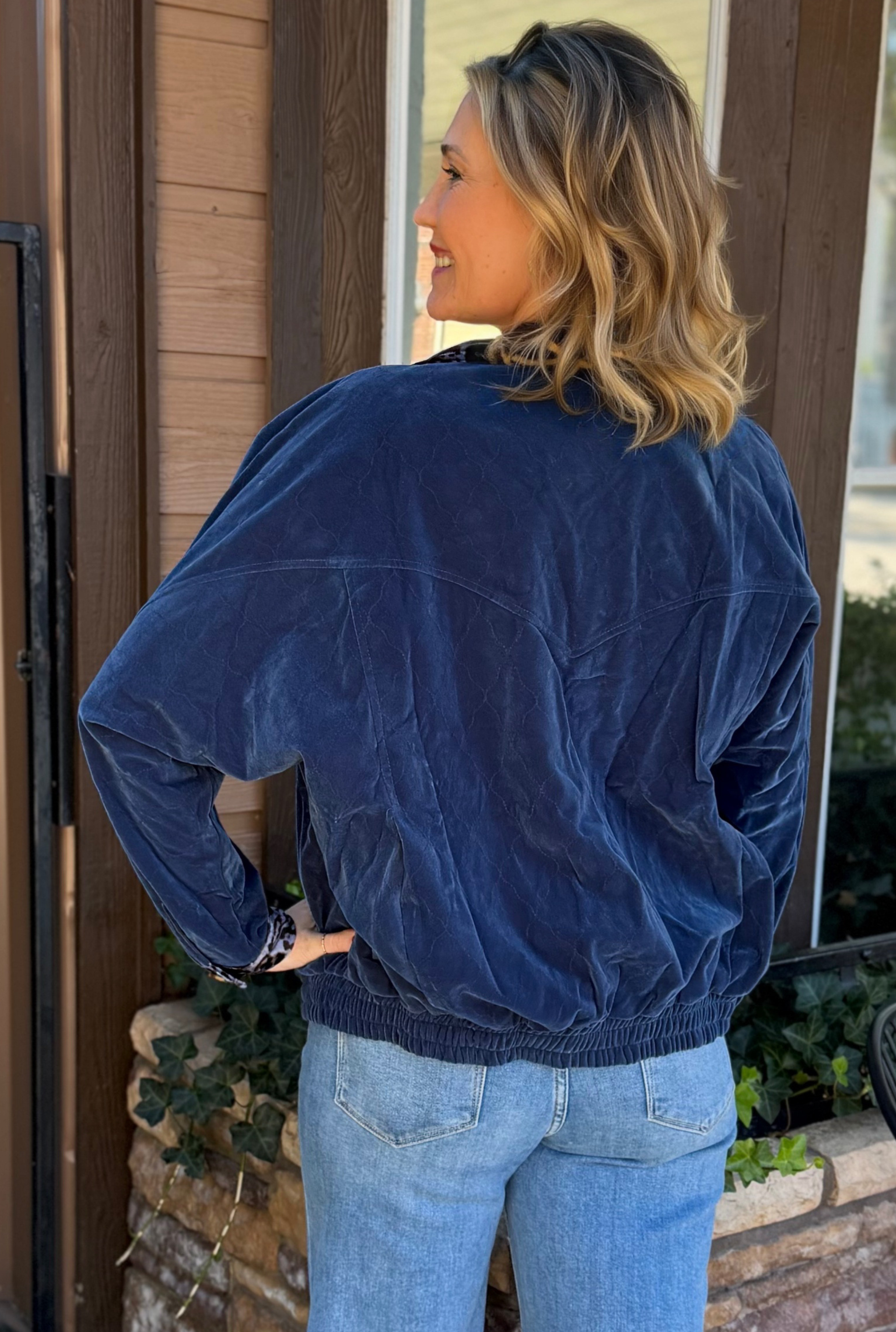 BLUE CHEETAH VELVET JACKET