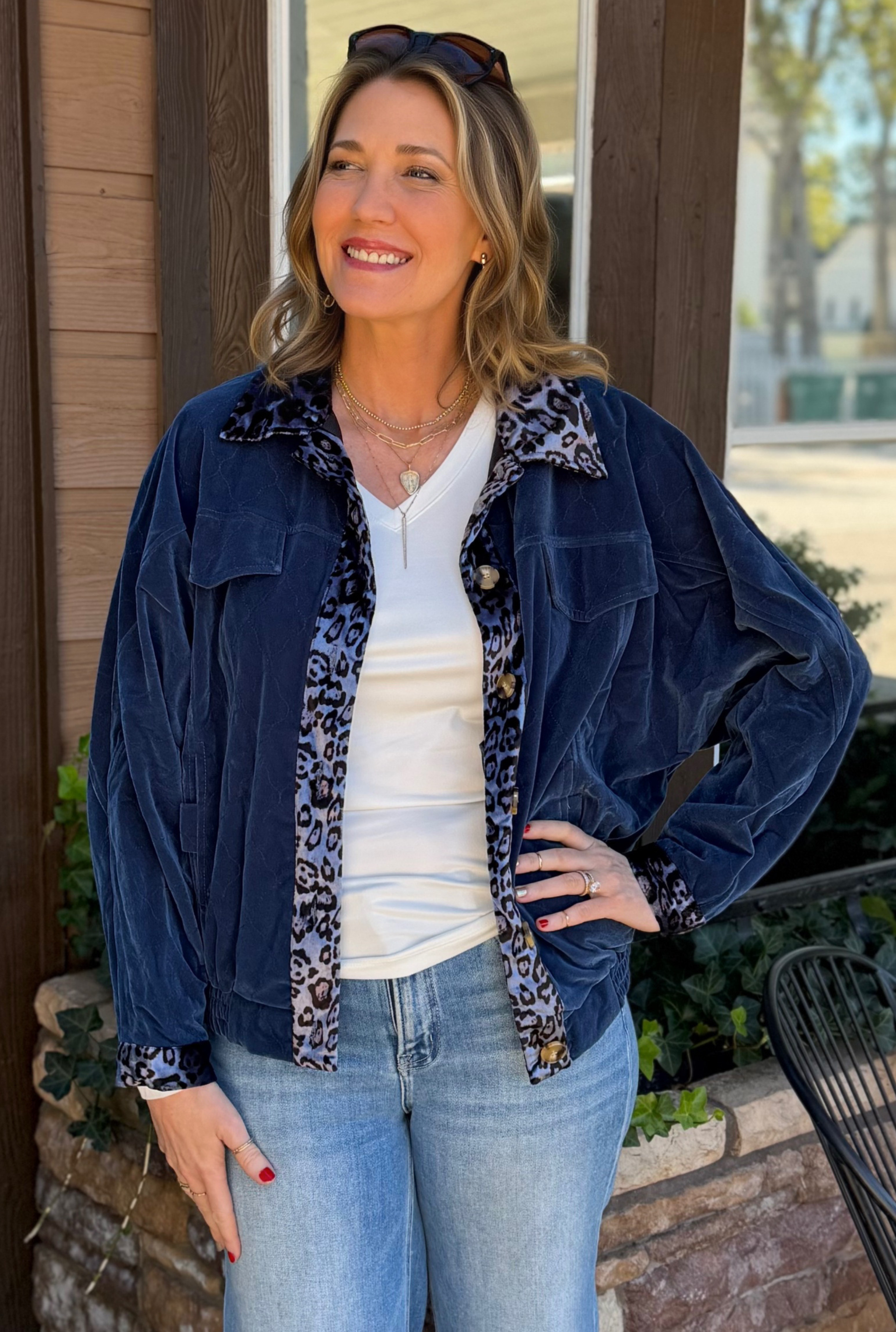 BLUE CHEETAH VELVET JACKET