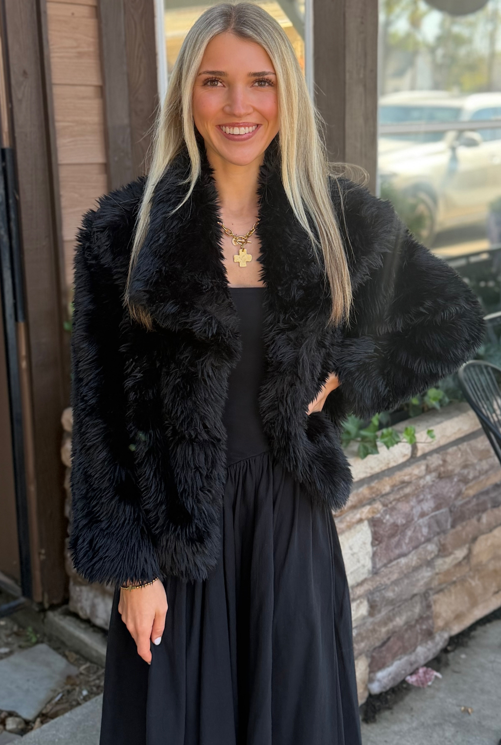 BLACK FAUX FUR COAT