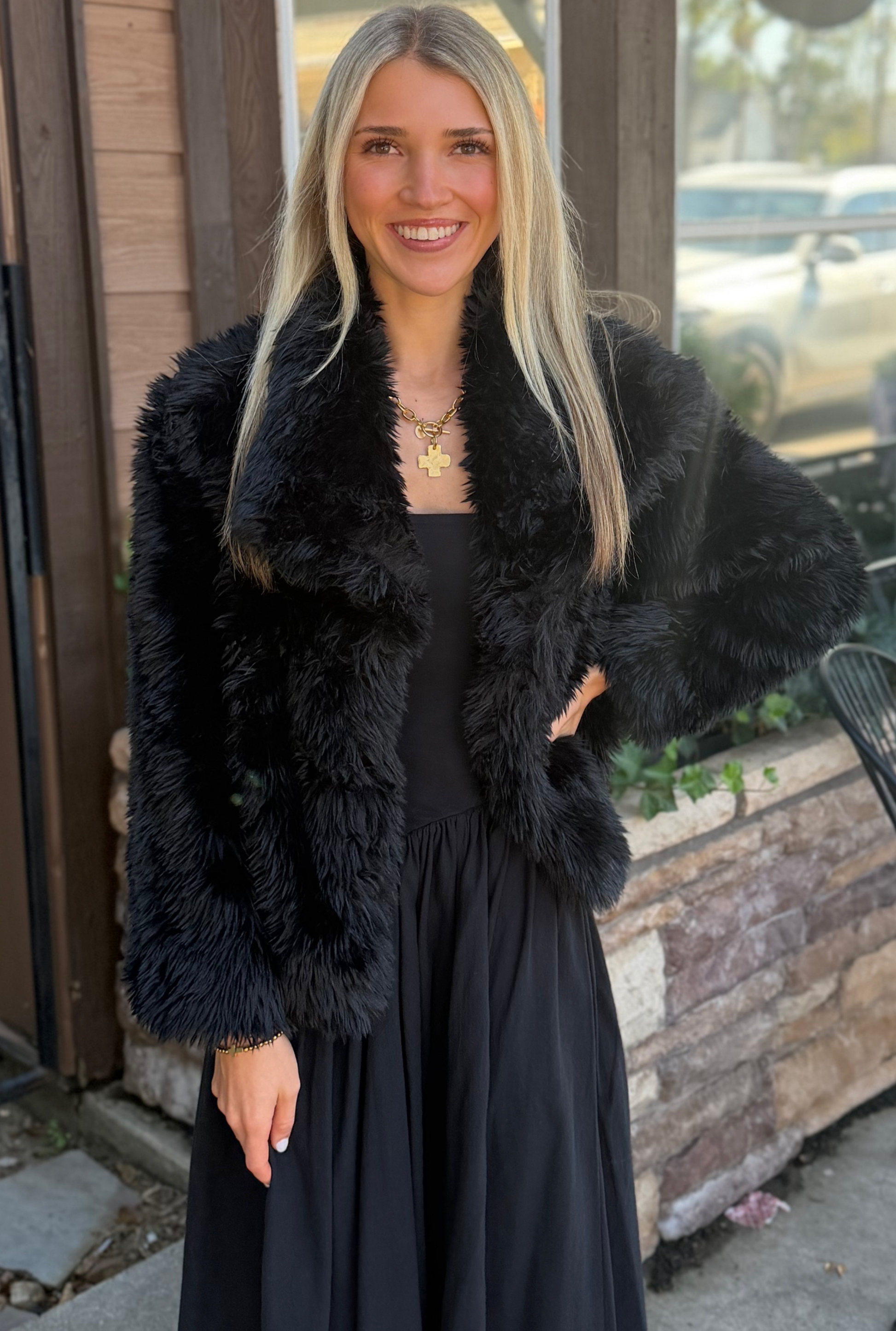 BLACK FAUX FUR COAT
