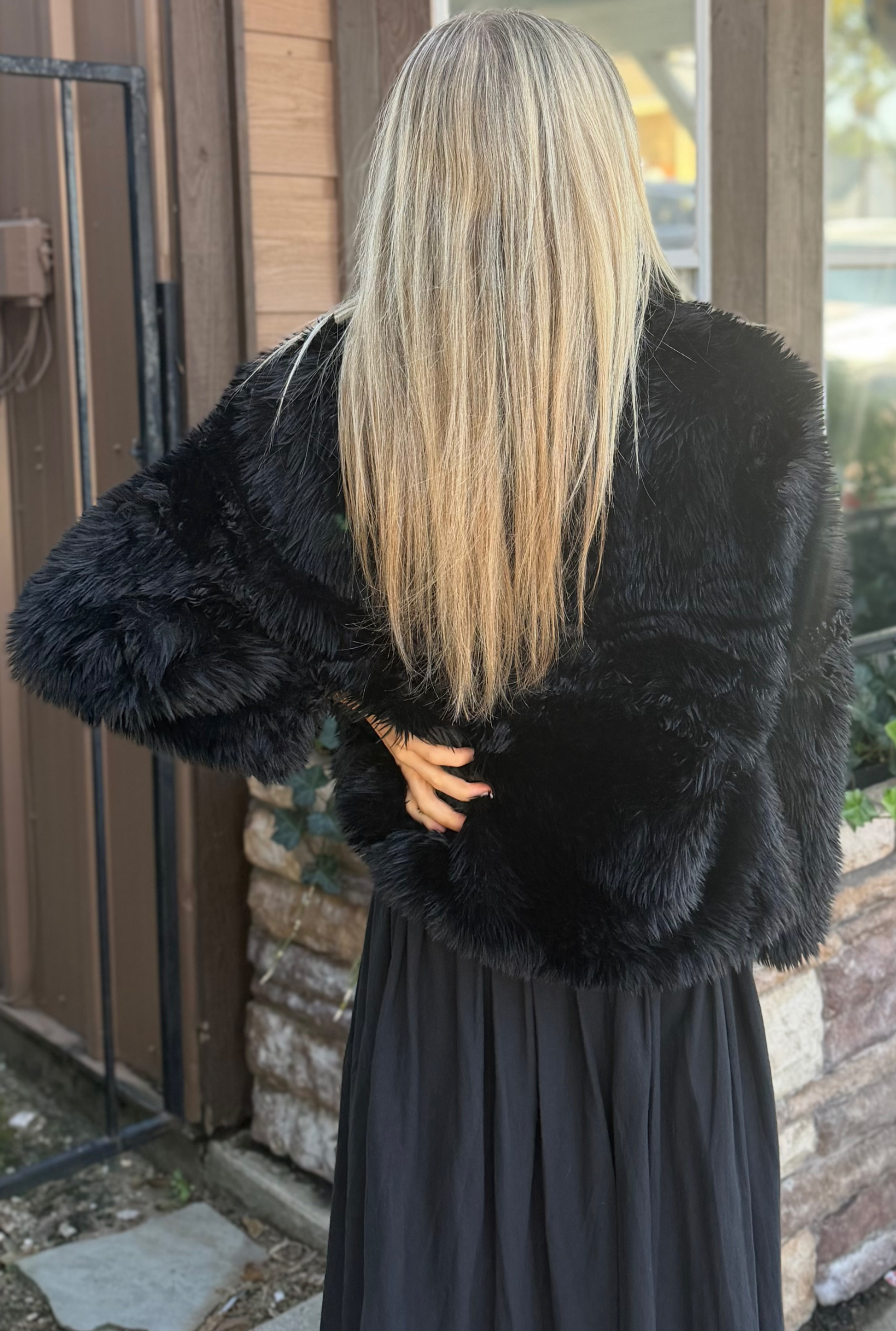 BLACK FAUX FUR COAT