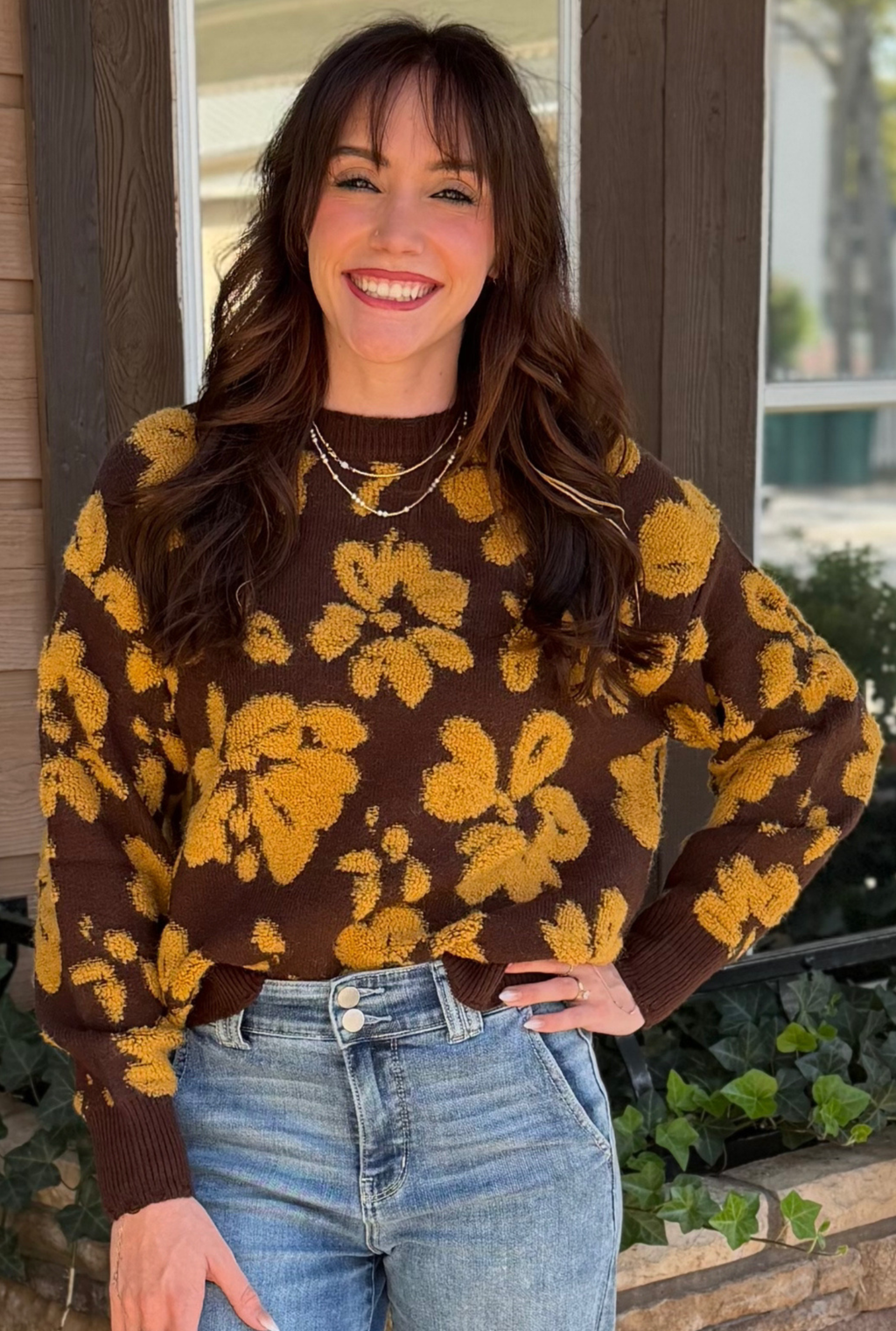 BROWN FLORAL SWEATER