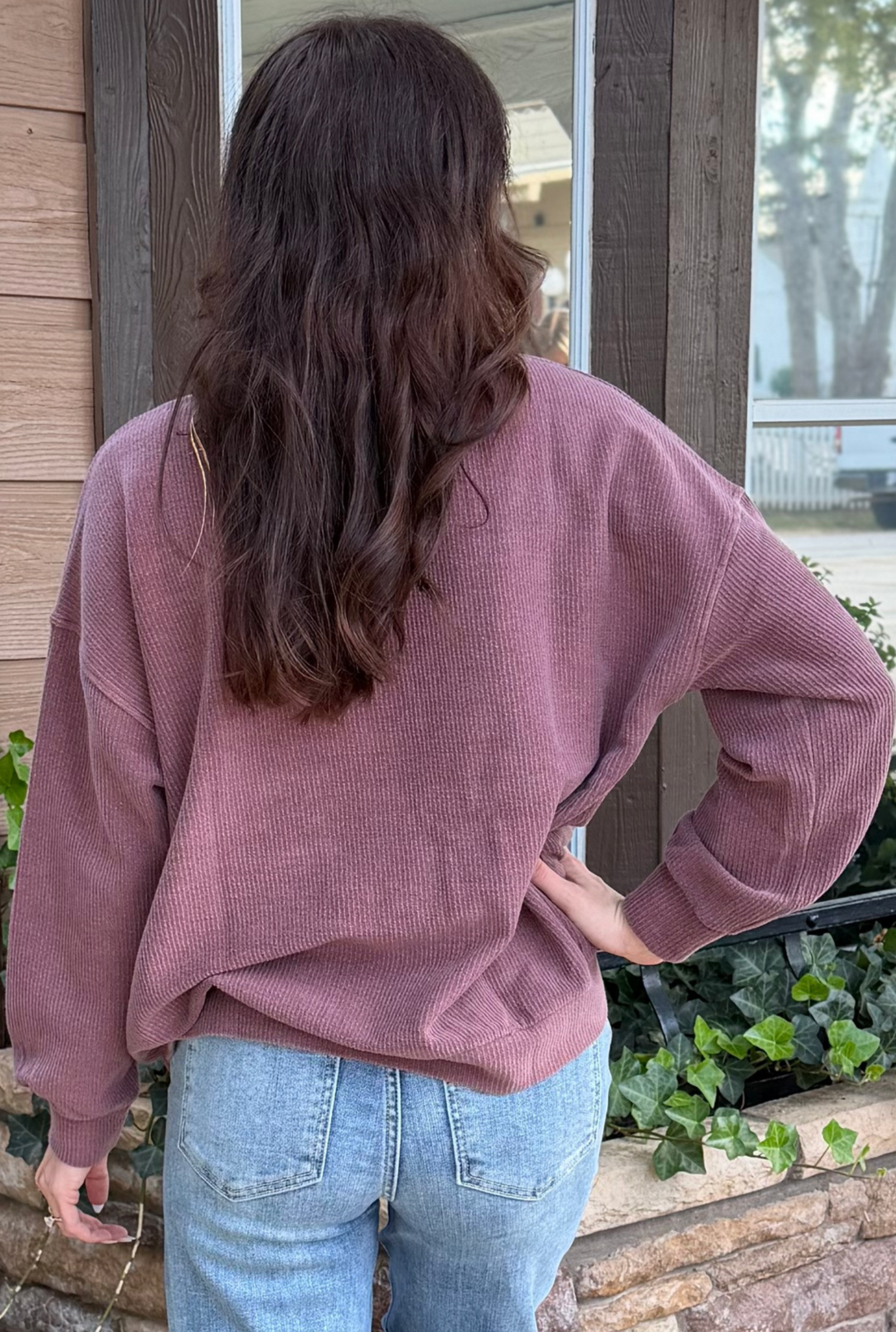 Burgundy Texas Long Sleeve Knit Top
