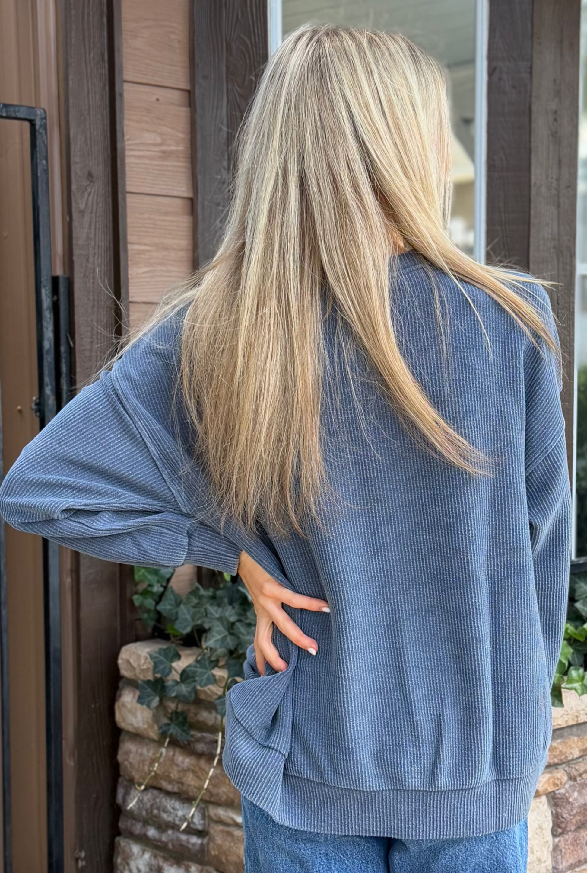 Navy Texas Long Sleeve Knit Top