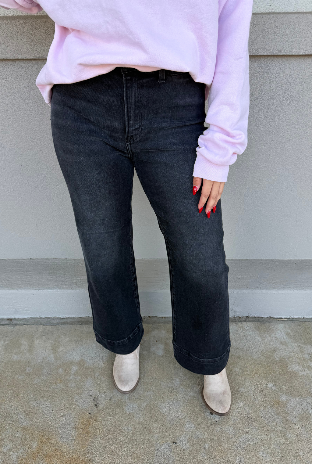 WASHED BLACK HIGH RISE CROP WIDE JEANS