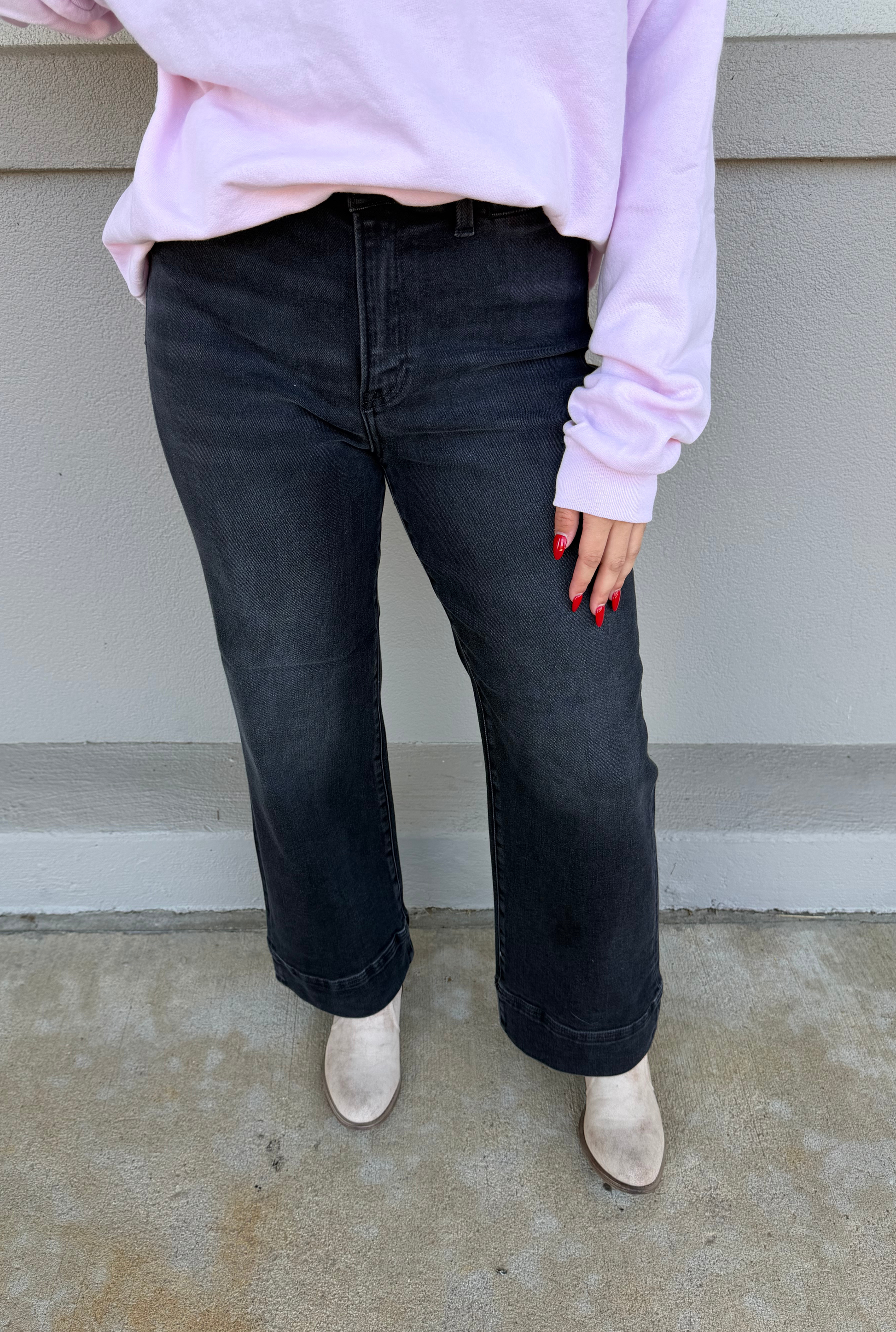 WASHED BLACK HIGH RISE CROP WIDE JEANS