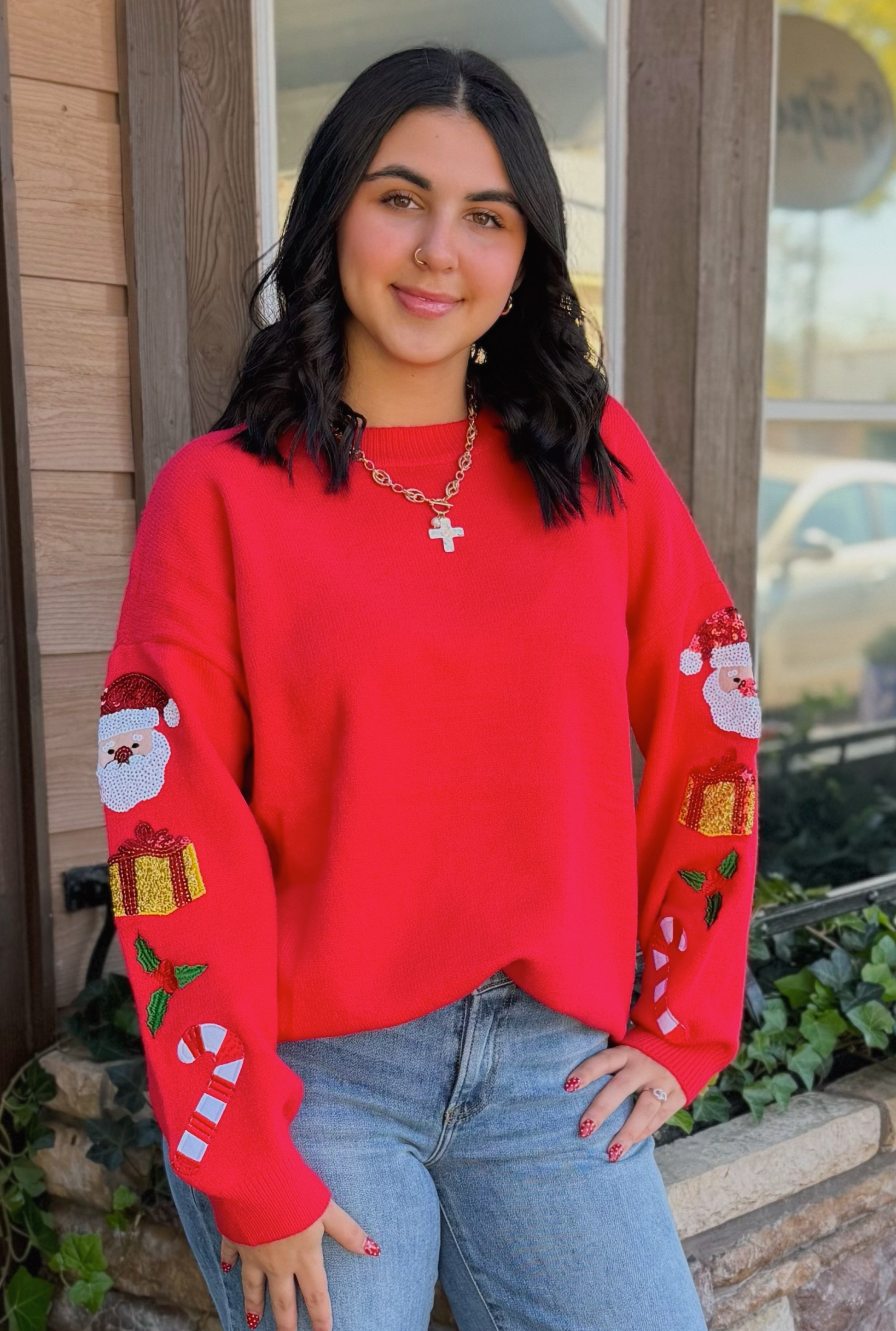 CHRISTMAS SEQUIN DETAIL SWEATER TOP