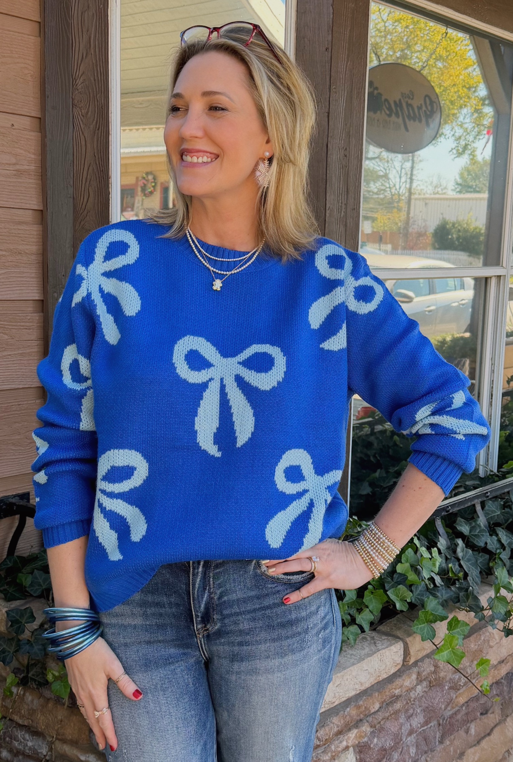 BLUE BOW SWEATER