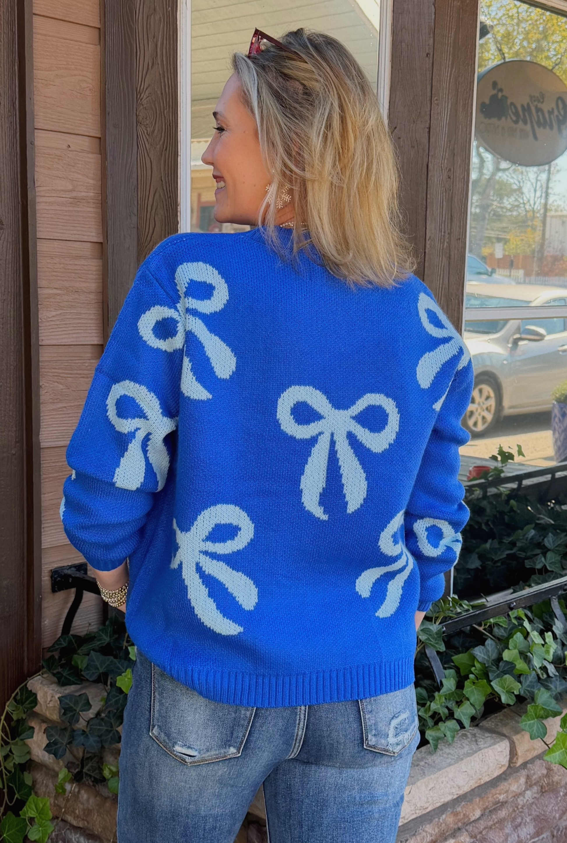 BLUE BOW SWEATER