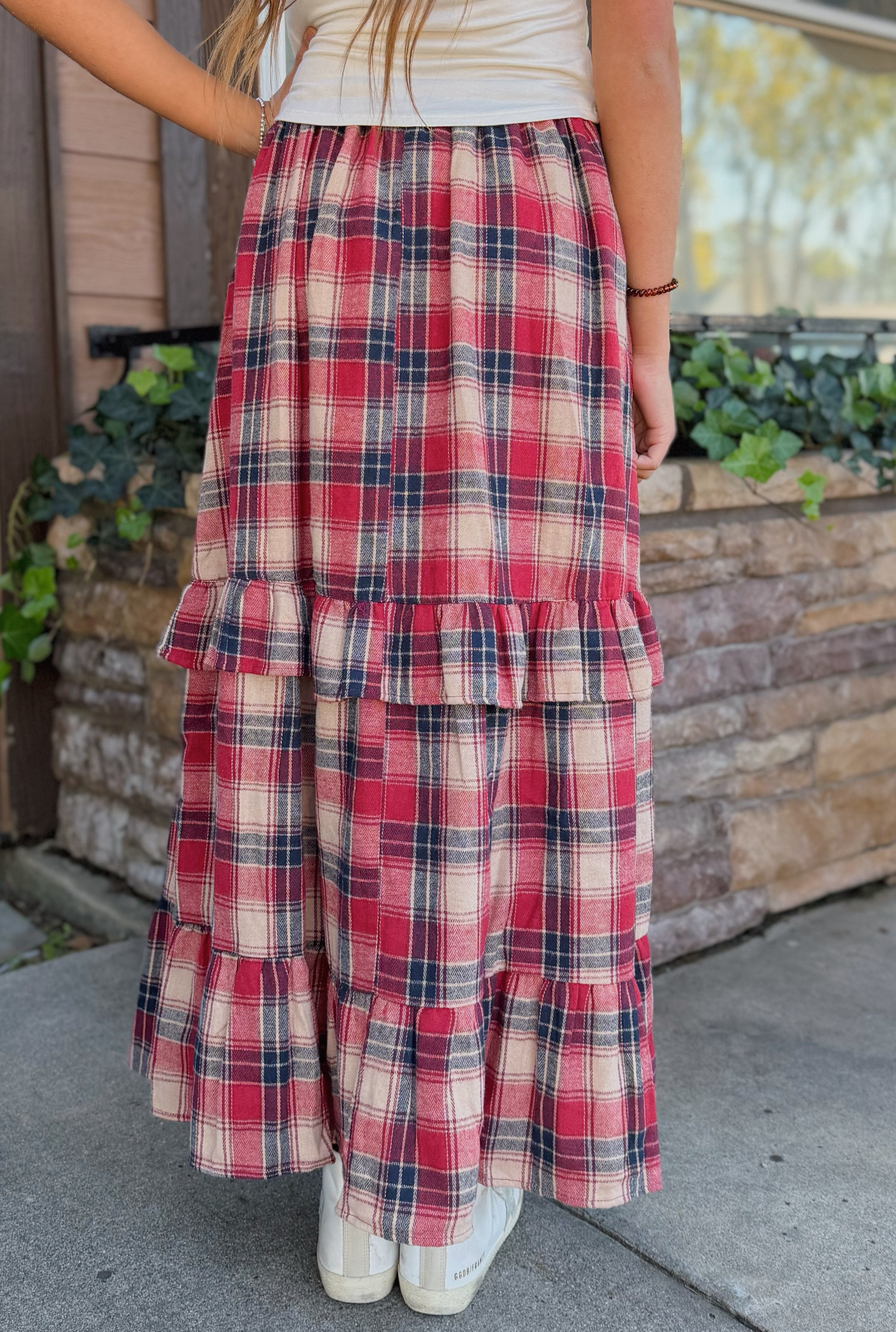 PLAID RUFFLE SKIRT
