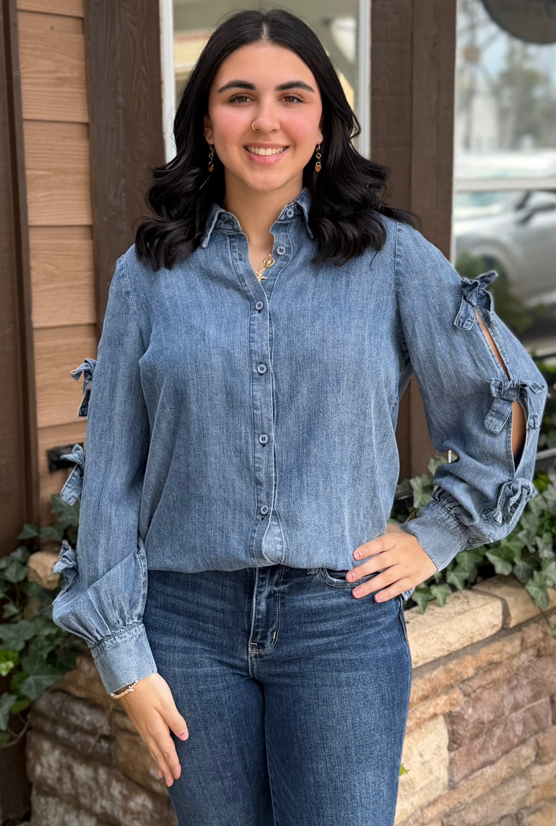 DENIM BOW TOP