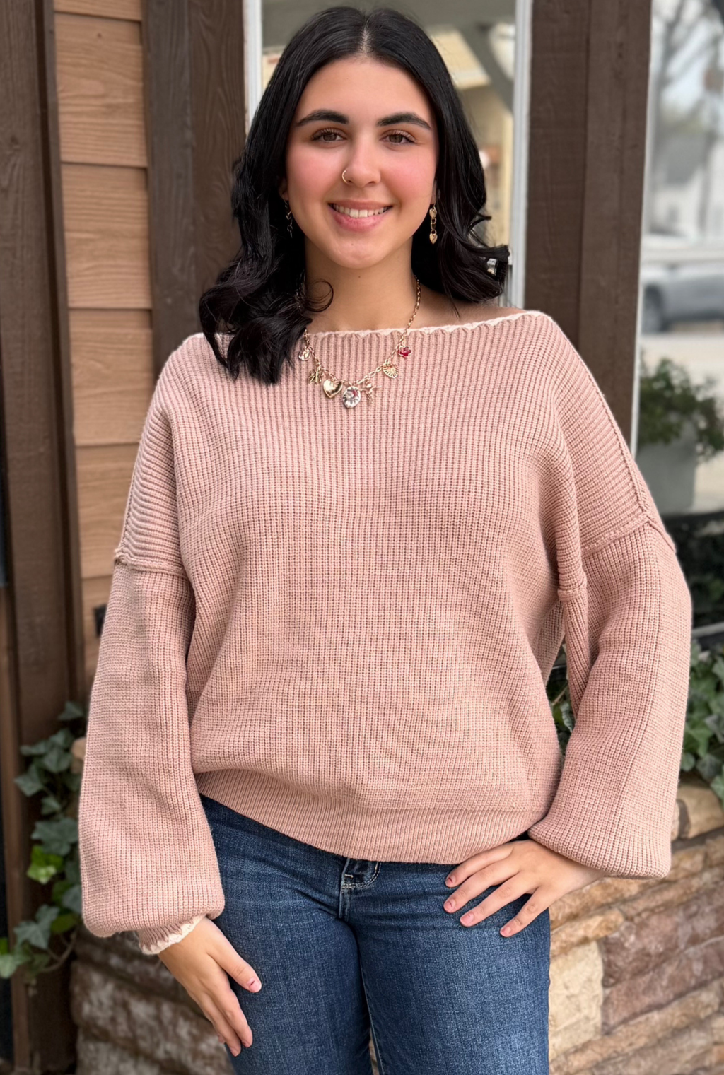 TAUPE BOATNECK SWEATER