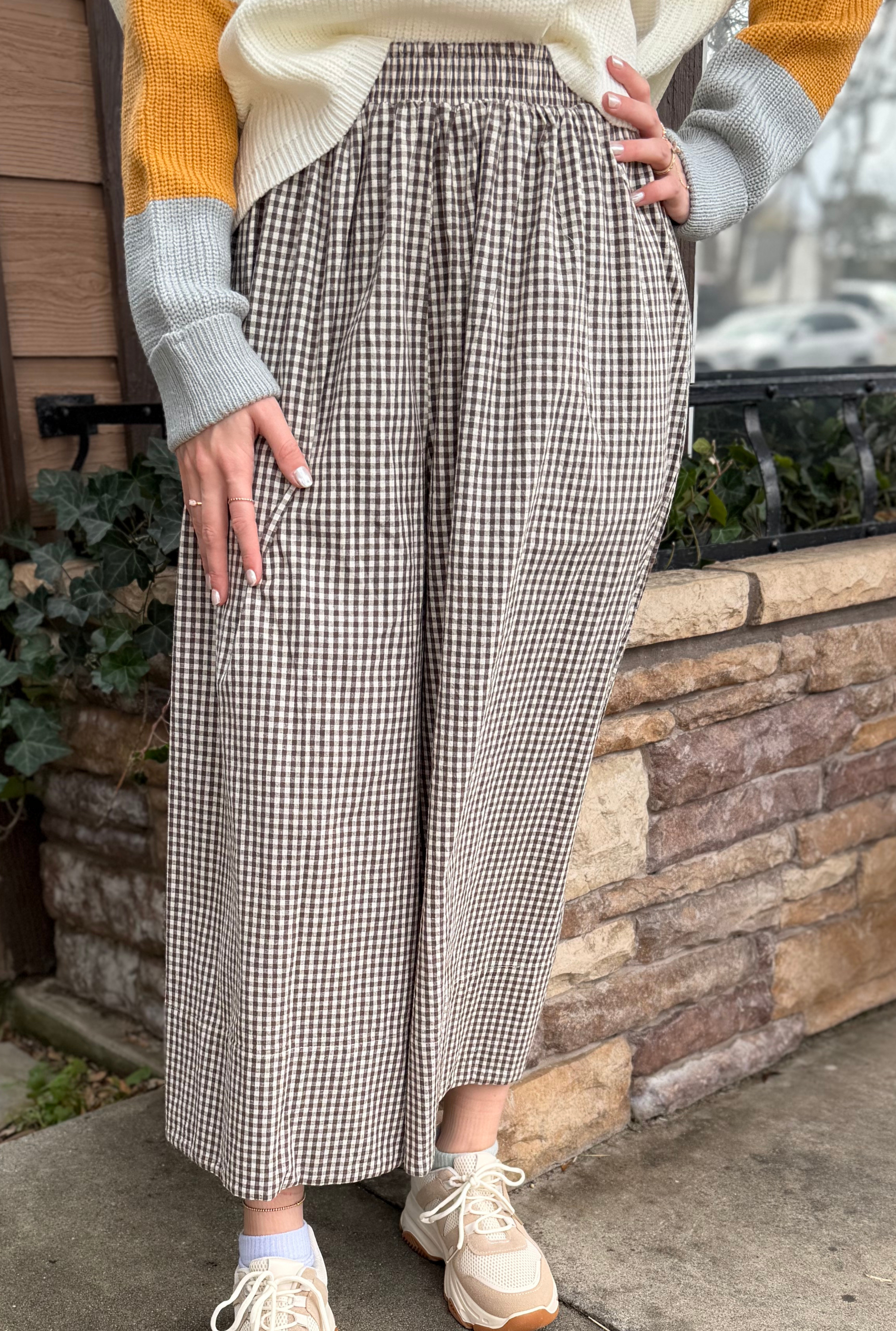GINGHAM PATTERN WIDE SOFT WASHED PANTS