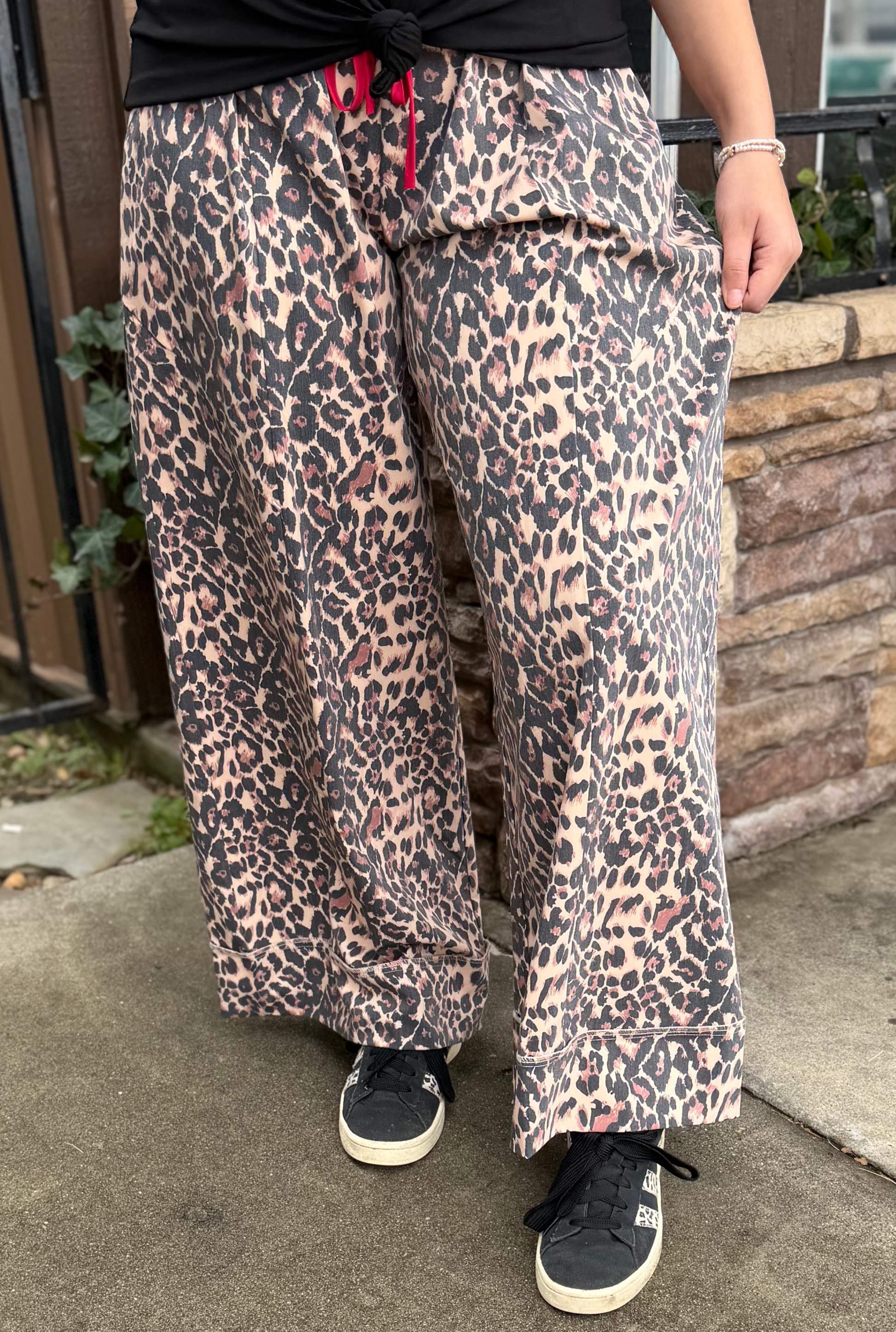 Leopard Drawstring Wide Pant