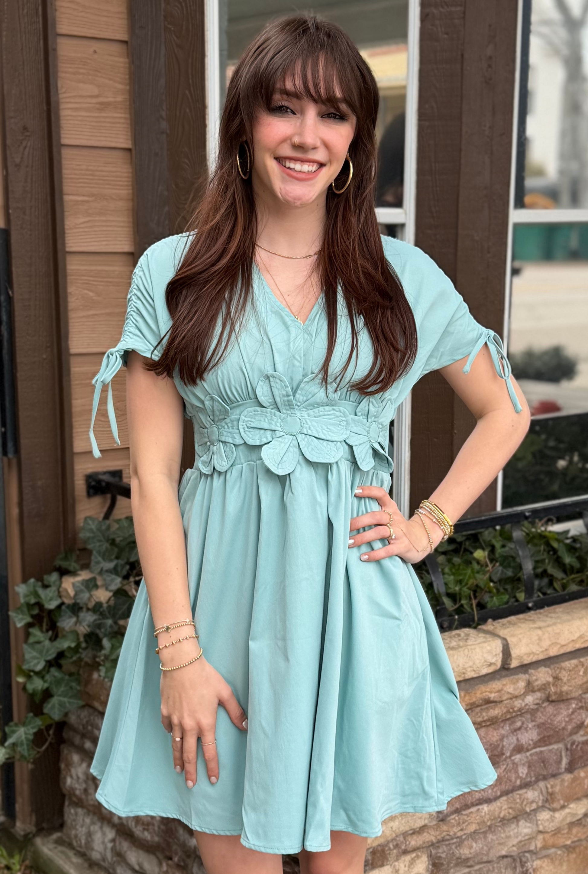 Mint Floral V-Neck Mini Dress