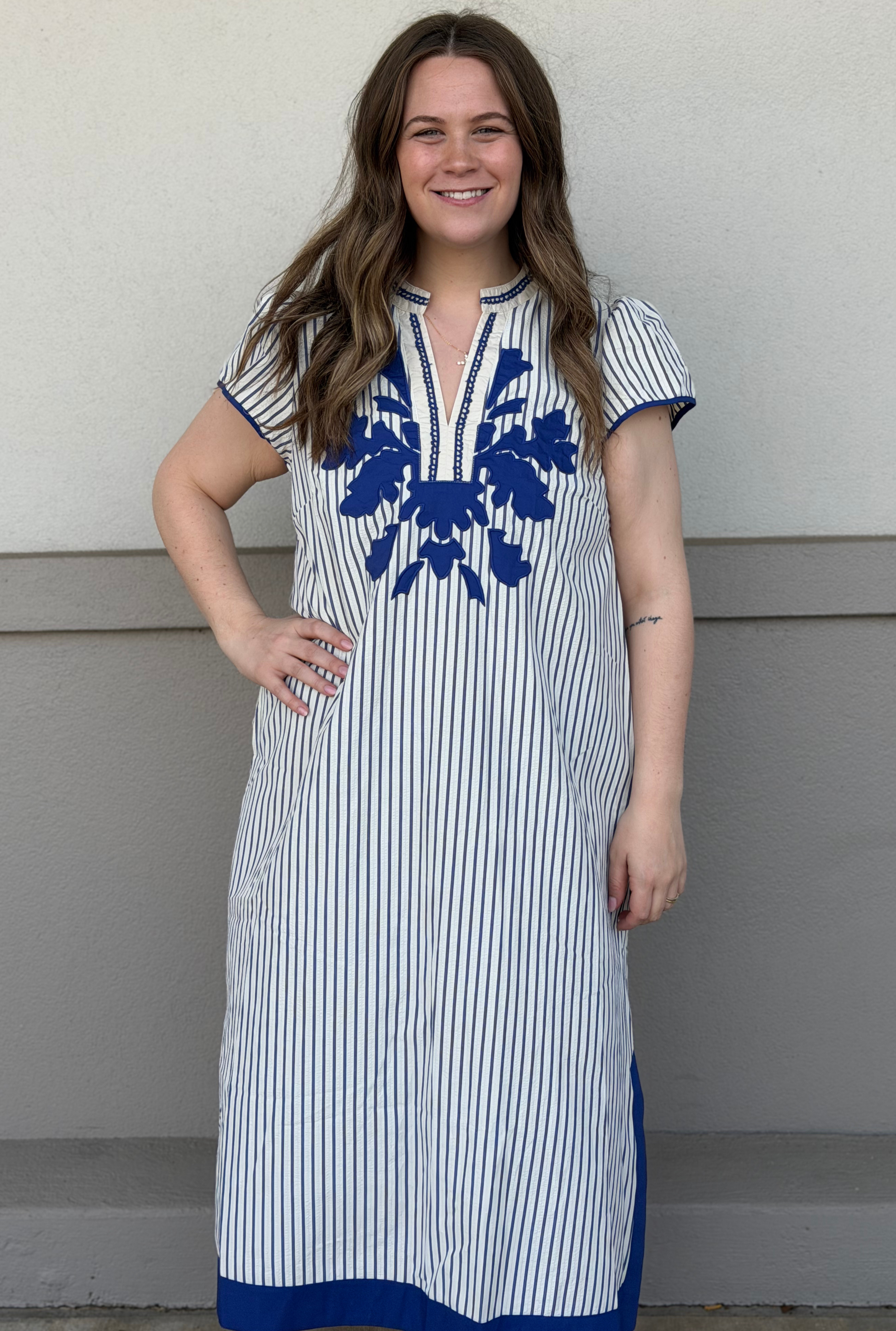 BLUE STRIPE MIDI DRESS